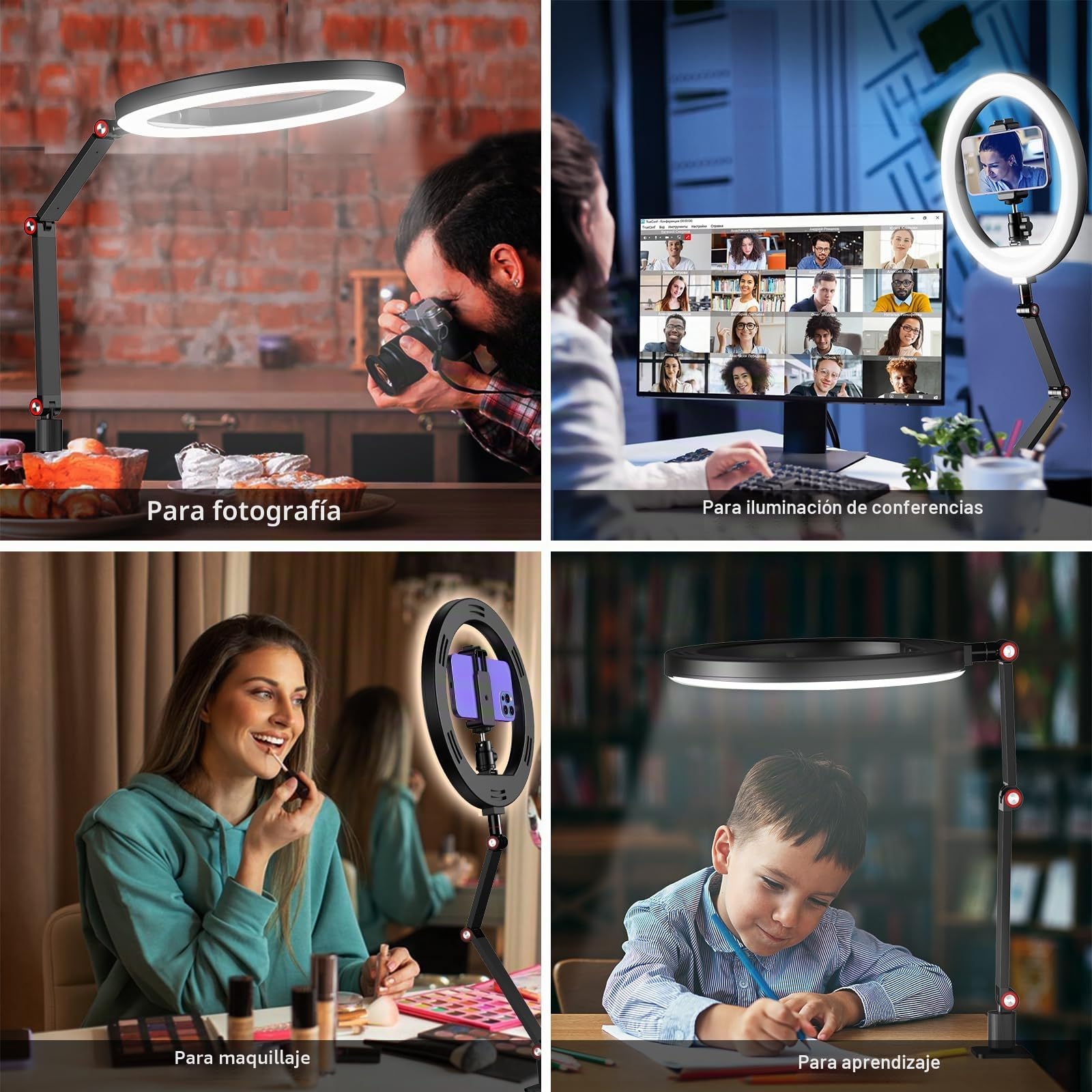 APEXEL Anillo de luz de 10 pulgadas con soporte y soporte para teléfono, luz LED USB para escritorio, trípode con brazo de escritorio ajustable para fotografía, transmisión en directo, YouTube, TikTok