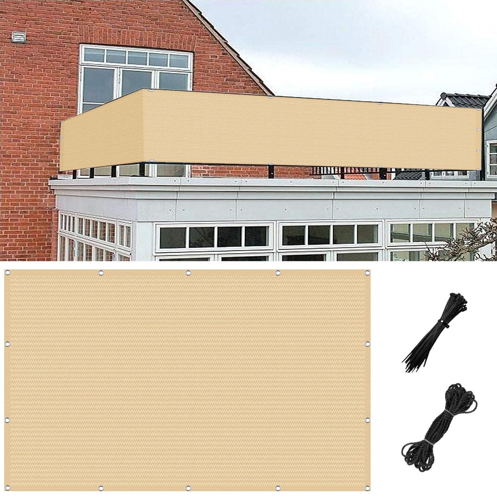 Rettangolo Recinzione Giardino 260 x 980 cm Respirante, Leggermente Trasparente, Isolamento Termico, Leggera e Durevole con Occhielli Copertura per Ombreggiatura Esterna, per Balcone, Giallo sabbia