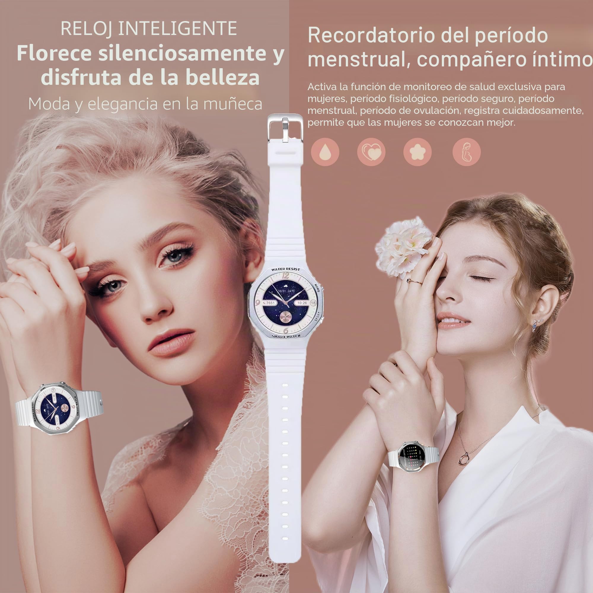 Reloj Inteligente Mujer con Llamadas, 1,32 AMOLED Pulgada Smartwatch Deportivo con Podometro Pulsometro SpO2 Sueño Presion Arterial Pulsera Actividad 5ATM Reloj Digital para iOS Android (Plata)
