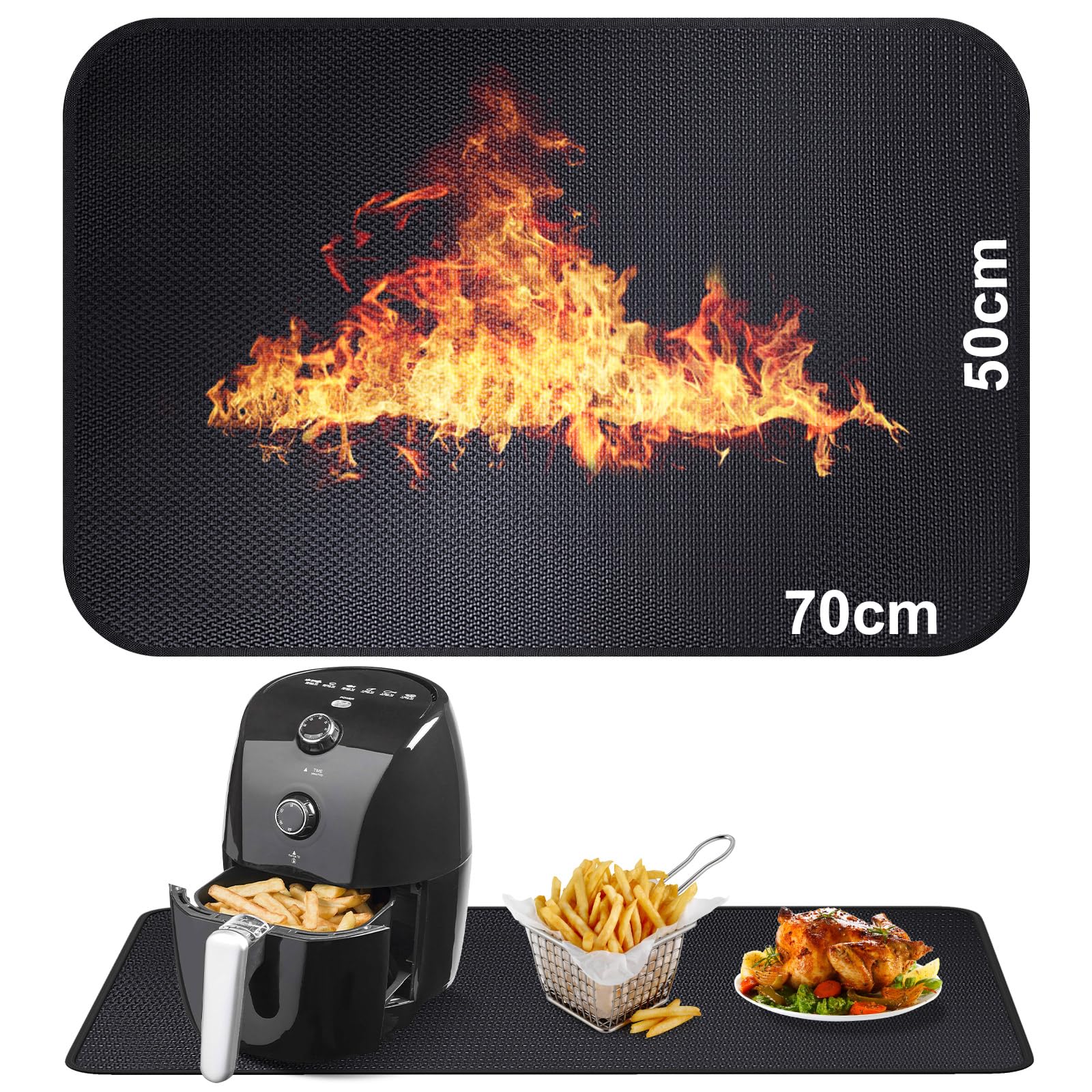 Fireproof Mat | Fibreglass Silicone Fire Protection Mat for Table Top | Heat Resistant Mat for Air Fryer | Fireproof Underlay Coffee Machine | Non-Slip Waterproof (50 x 70 cm)