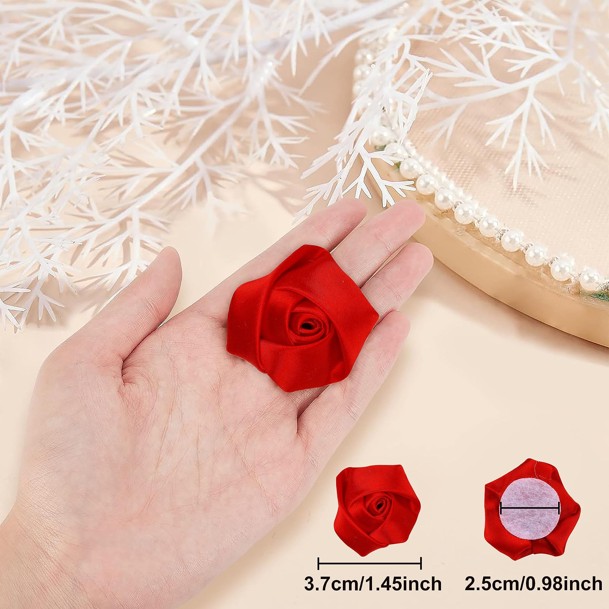YAKA 20pcs Handmade Stereo Fabric Rose Flowers for DIY Headdress Flowers Headbands Clips,Rose Wedding Decor Hair Bow Appliques Craft Sewing Accessories (Red)