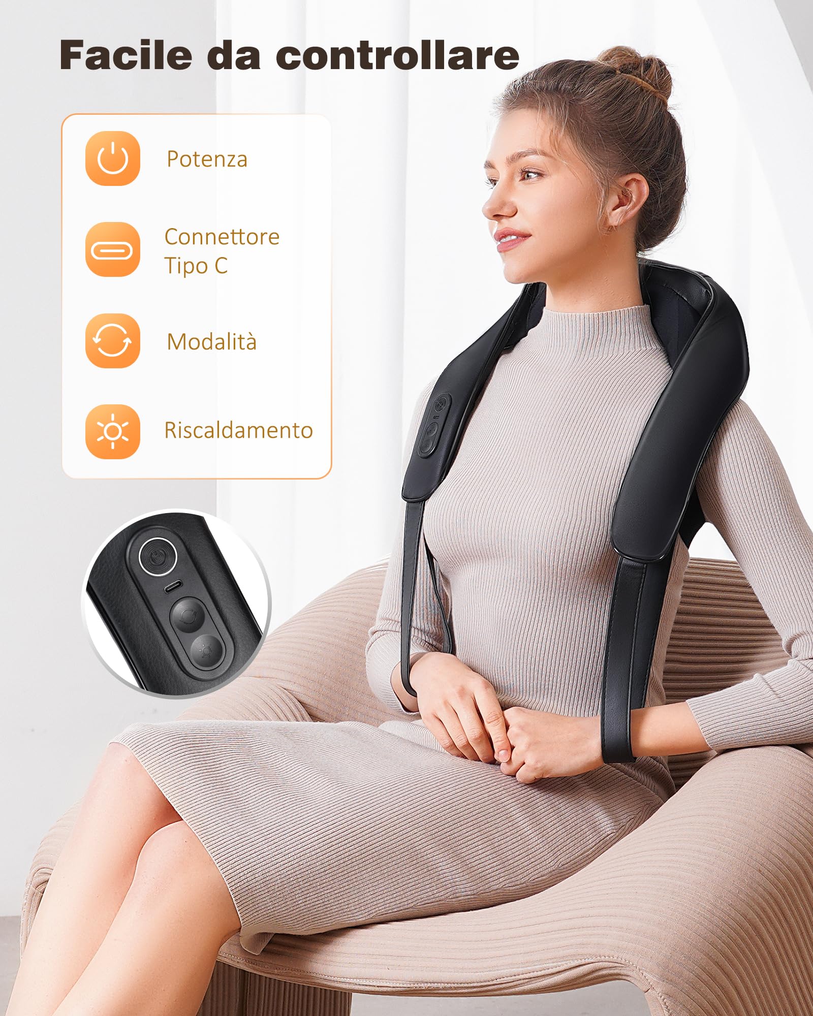 KNQZE® Massaggiatore cervicale senza fili, Massaggiatore schiena e collo ricaricabile, Massaggiatore shiatsu 4D con impastamento profondo, Riscaldamento al grafene potenziato, Regalo festa della mamma