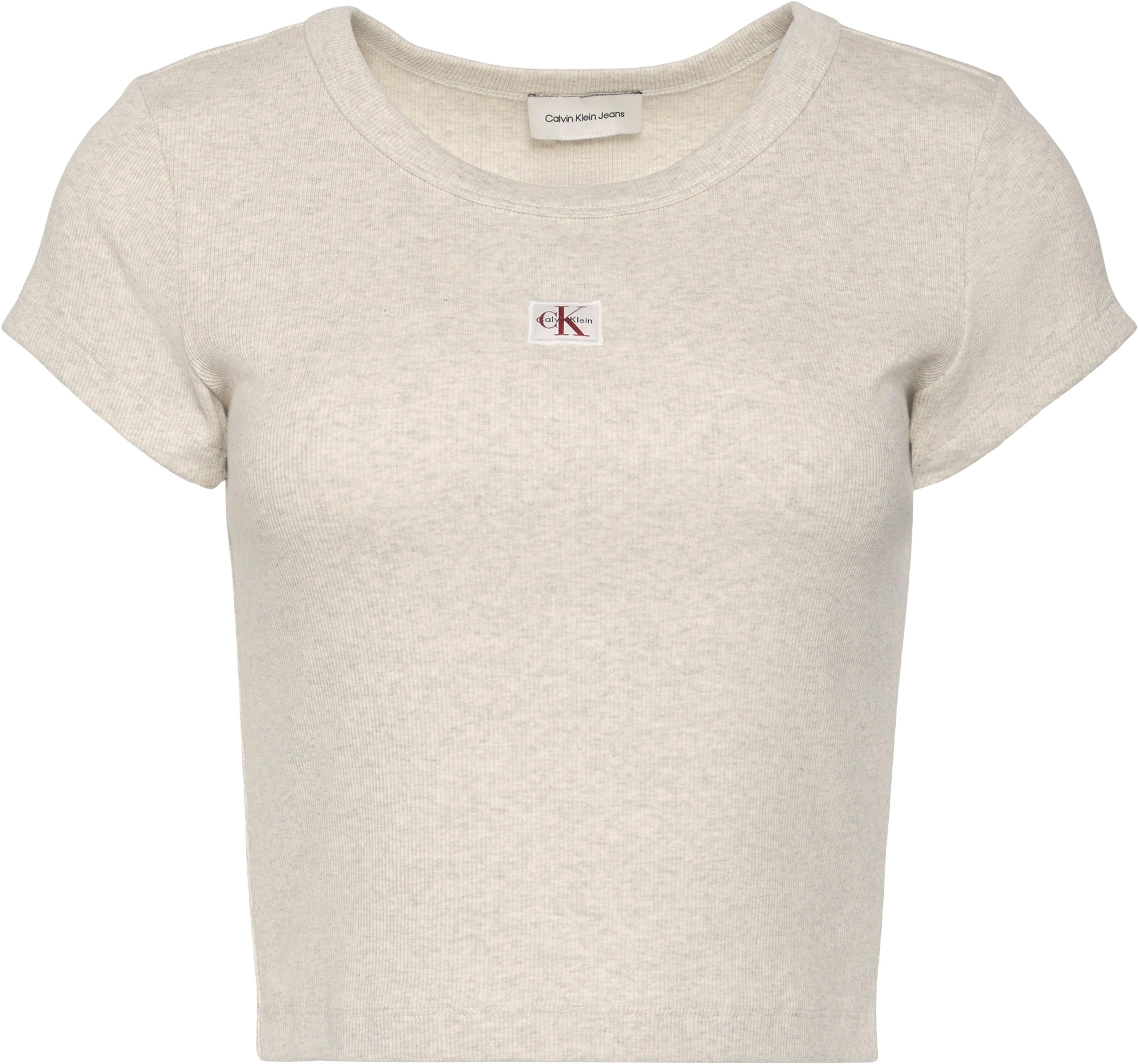 Calvin Klein Camiseta de Manga Corta Mujer Woven Rib Baby tee Cropped