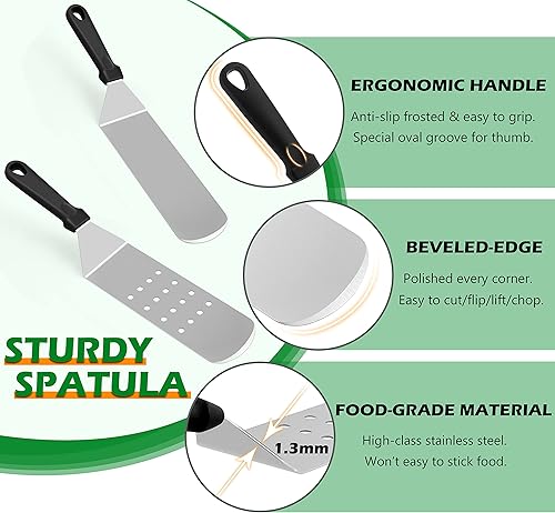 Miniatura 3 de HaSteeL Kit de 18 accesorios para plancha, herramientas Teppanyaki para cocinar a la parrilla de campamento, cúpula de fusión de acero inoxidable,