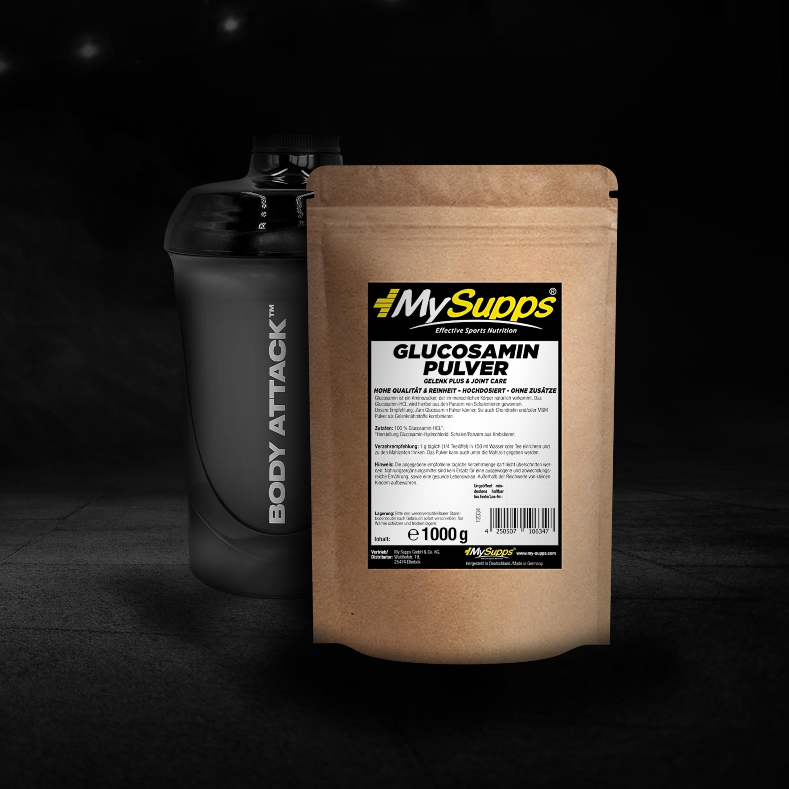 My Supps Glucosamin Pulver 1000g – 100 % reines Glucosamin-HCL – hochdosiert & ohne Zusätze – Hydrochlorid für tägliche Ergänzung – HCL-Pulver in Premiumqualität – Made in Germany