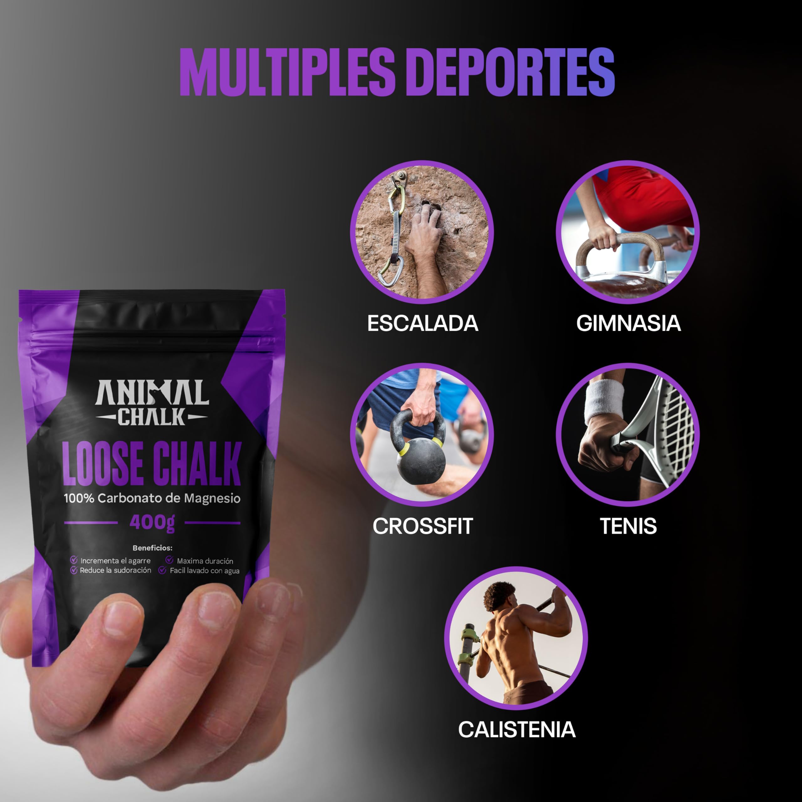 Magnesio en Polvo Escalada Crossfit 400g Calistenia Gimnasio Halterofilia - Climbing Chalk Bolsa Carbonato de Magnesio para Manos Rock Climbing Weightlifting Gym Loose para Agarre Powder