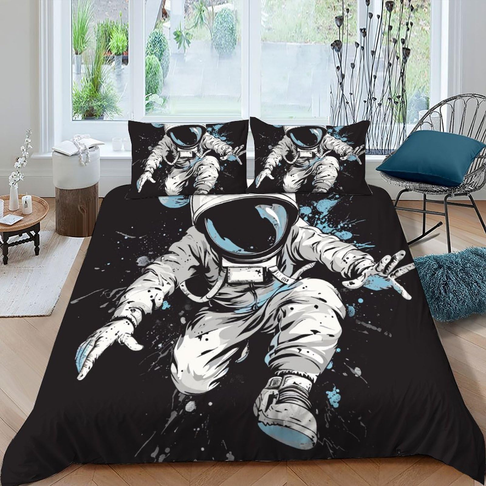 Parure de lit astronautes microfibre king pour éliminer les plis au lavage
