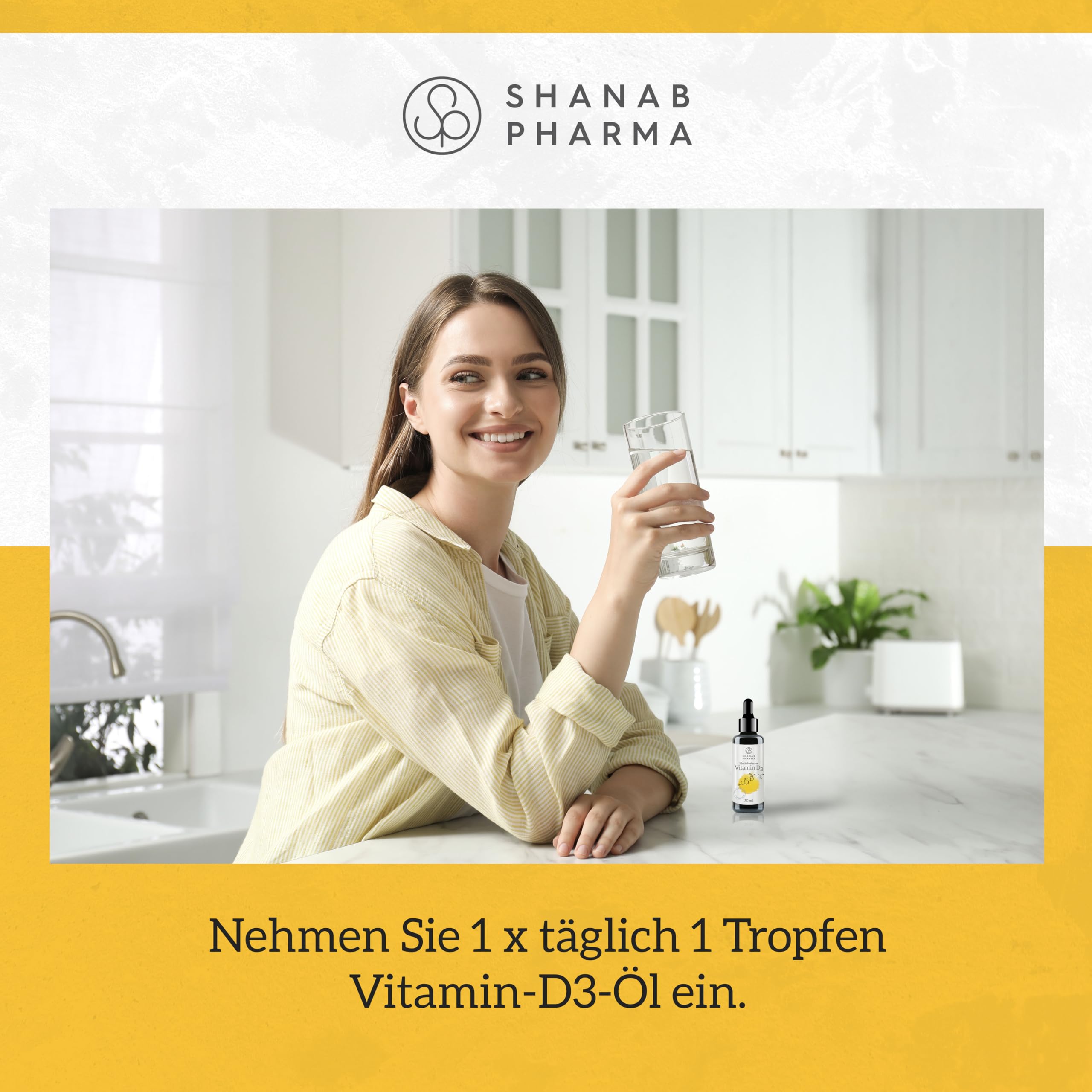 Vitamin D3 Tropfen - Hochdosiertes D3 mit 3300 IE pro D3 Tropfen mit mittelkettigen Triglyceriden für normale Knochen & Immunsystem - 30 ml Vitamin D3 Öl Nahrungsergänzungsmittel von Shanab Pharma