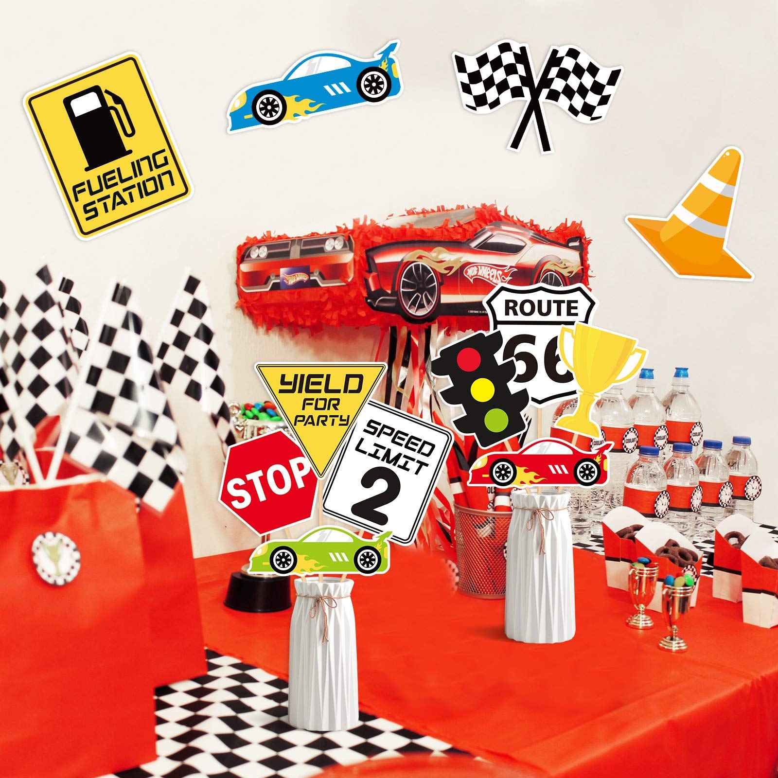 24 Pack Race Car Party Centerpieces Sticks Racing Table Toppers Decor