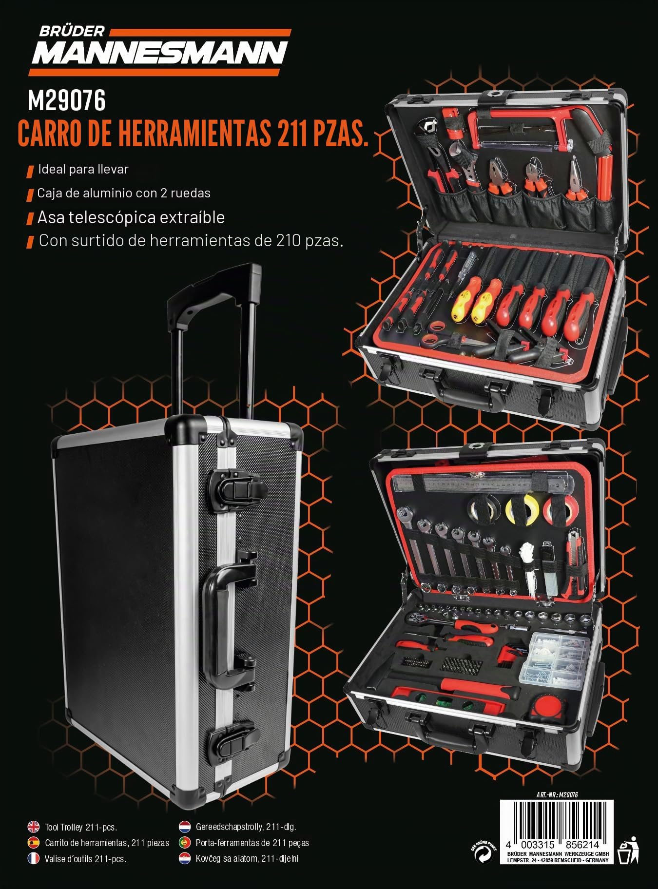 Brüder Mannesmann Carro de herramientas 211 piezas | M29076