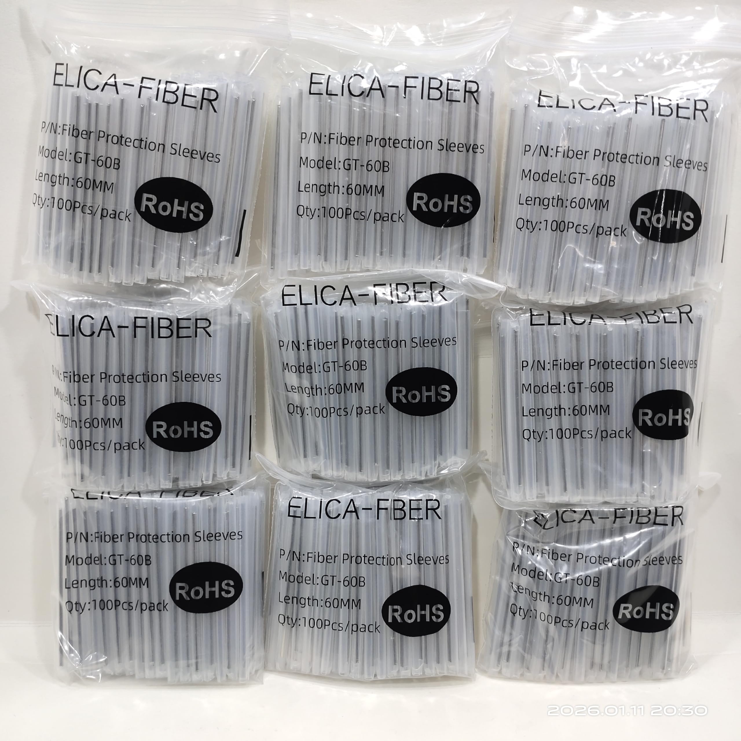 Fiber Optic Fusion Splice Protection Sleeves – 60mm Length – Heat Shrinkable Tube with Stainless Steel Strength Member – 100 Pieces per Pack (10 Packs)-image-45
