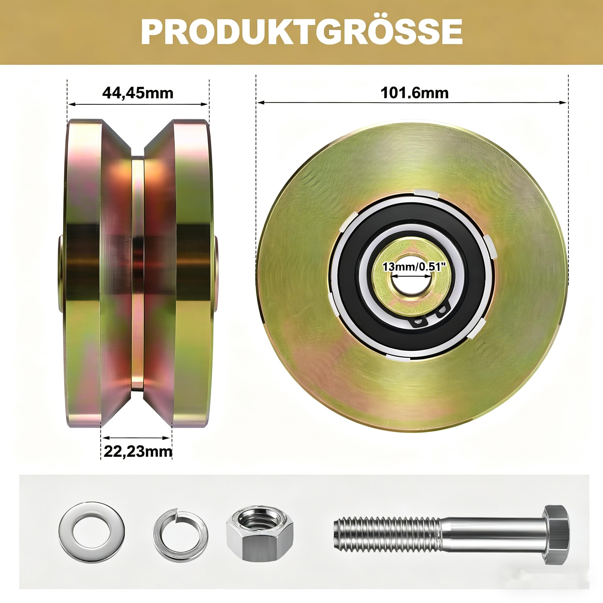 10,16 cm Schwerlast-Schiebetorrollen, 2 Set V-Nut-Räder, Einteilig 10,16 cm Durchmesser 4,45 cm Breite, Doppellager, 1360 kg Tragkraft pro Rad, Mit M12*85 mm Schrauben Und Unterlegscheiben