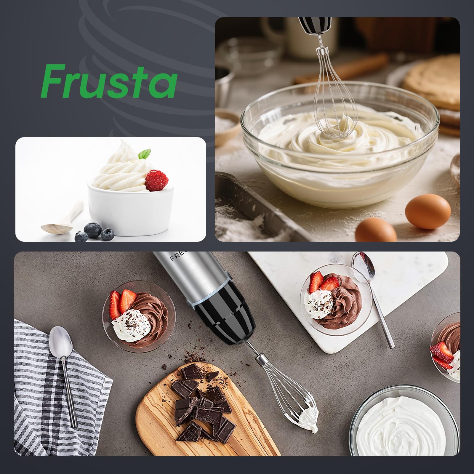 FRESKO Frullatore a Immersione 4-in-1, 1000 W Minipimer Immersione in 304 Acciaio Inossidabile, con 12 Velocità e Modalità Turbo, Antispruzzo Design, Include Misurino, Tritatutto e Frusta (HB3302)