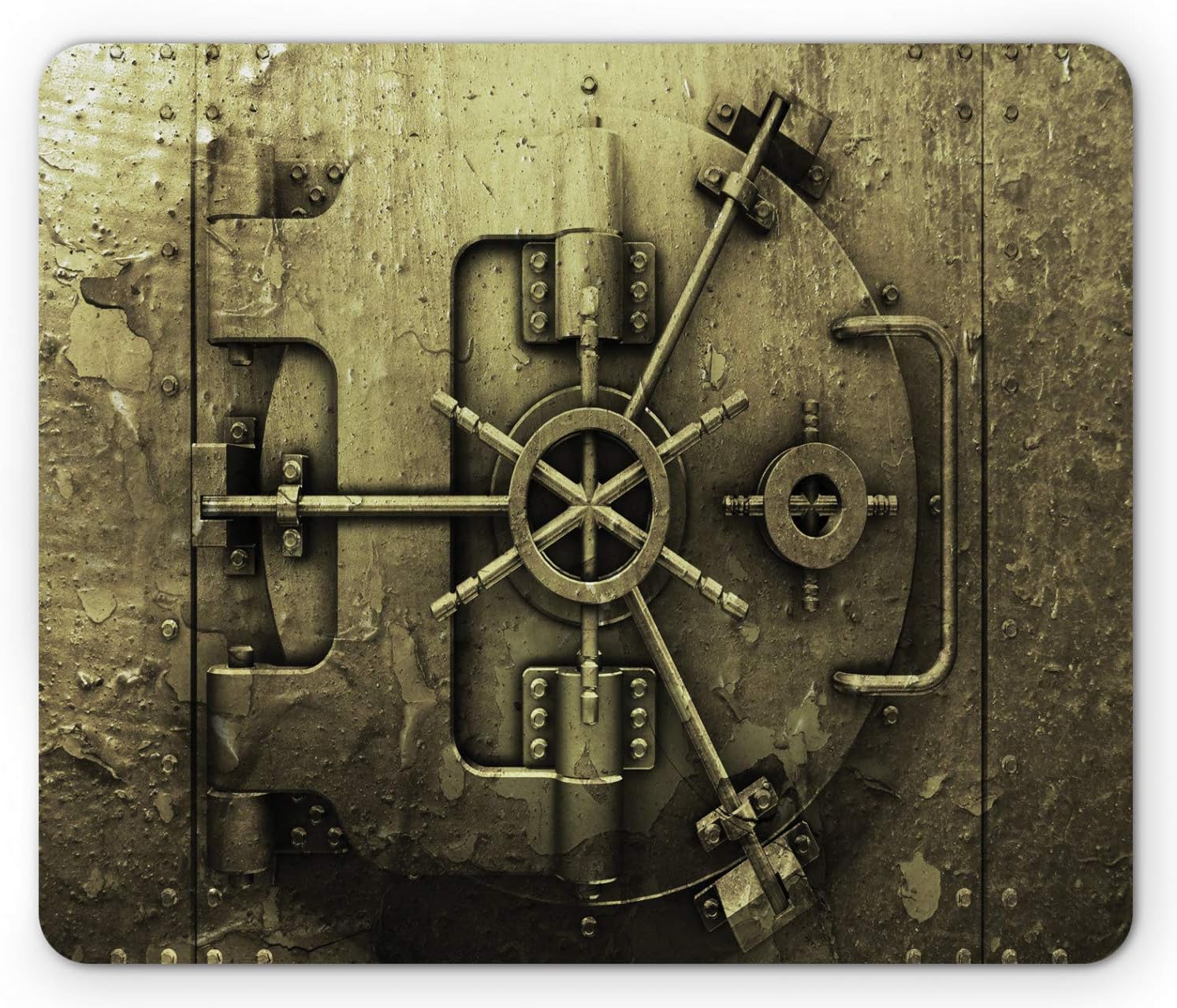 Lunarable Rustic Mouse Pad, Grunge Style Bank Vault Illustration Safe Secure Precious Treasure Protection Print, Rectangle Non-Slip Rubber Mousepad, Standard Size, Olive Green