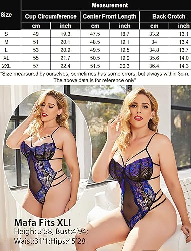 Miniatura 6 de Avidlove Lencería de peluche para mujer, lencería sexy con tirantes, body de encaje en V profundo, babydoll de una pieza