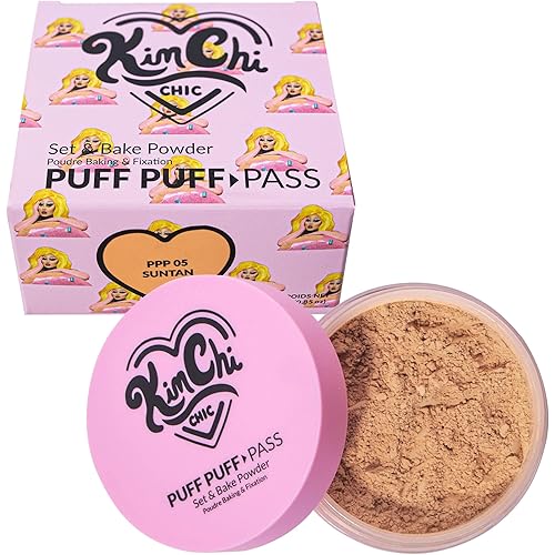 Kimchi Chic Beauty Puff Puff Pass Set and Bake Setting Powder for Makeup, Extra Fluffy Loose Face Powder Poof, Soft Natural Face Makeup for Uneven Skin Tone, 05 Suntan