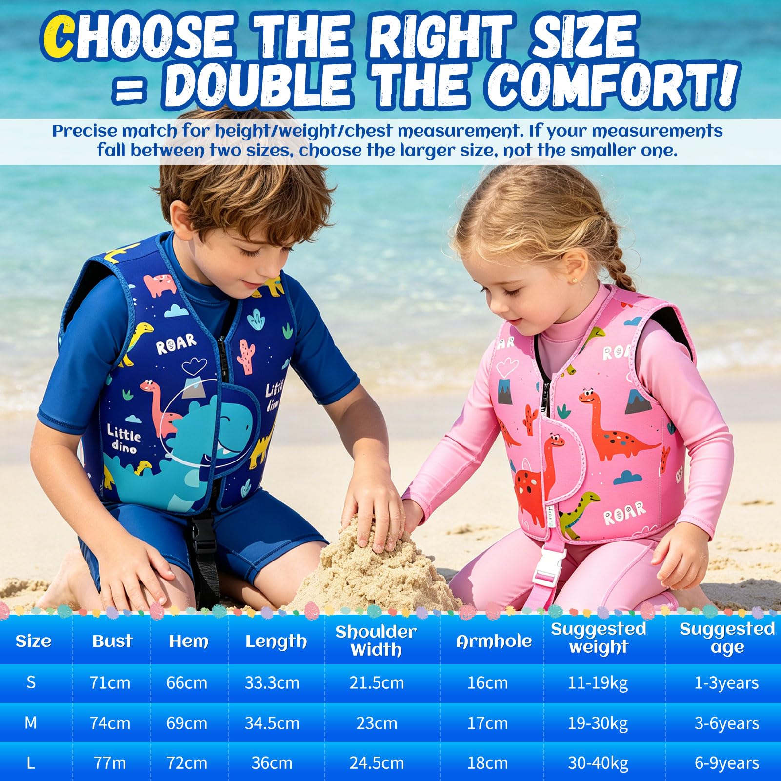 Costume Piscina per Bambini, Palette Nuoto Certificati TÜV per Bambini dai 2 ai 6 anni, Cintura di Sicurezza Regolabile, Comodo e Resistente, Adatto per Vacanze in Piscine(Colore, M)