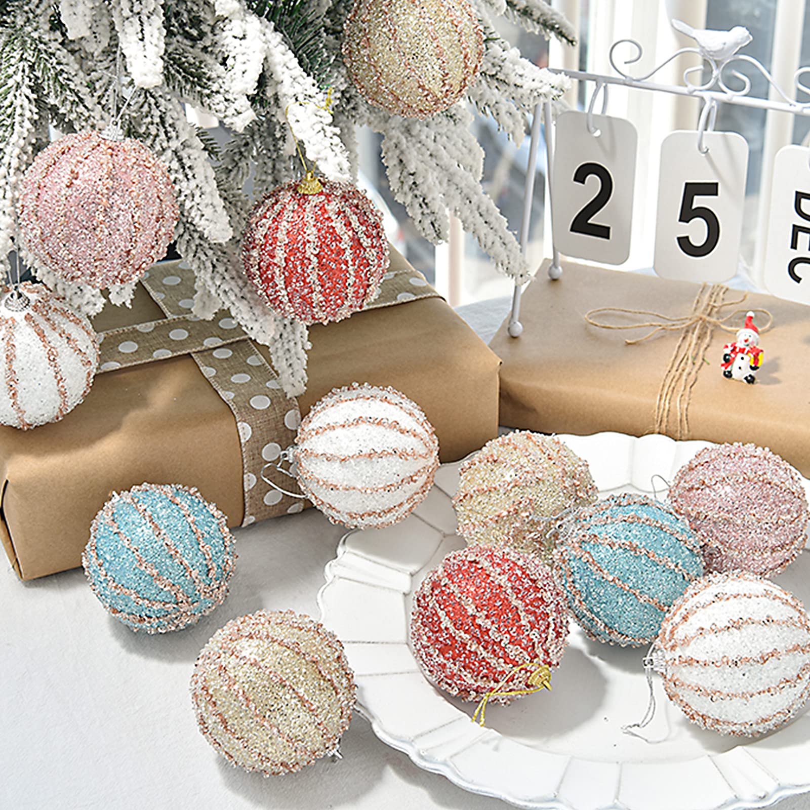 Weddi Weihnachtskugeln, Dekorationszubehör, 10 Stück Weihnachtskugel-Ornamente, 3,15 Zoll Glitzer-Pailletten-Schaumstoffkugel, bruchsichere Weihnachtsdekoration, Baum-Hängekugeln for Weihnachtsbäume (