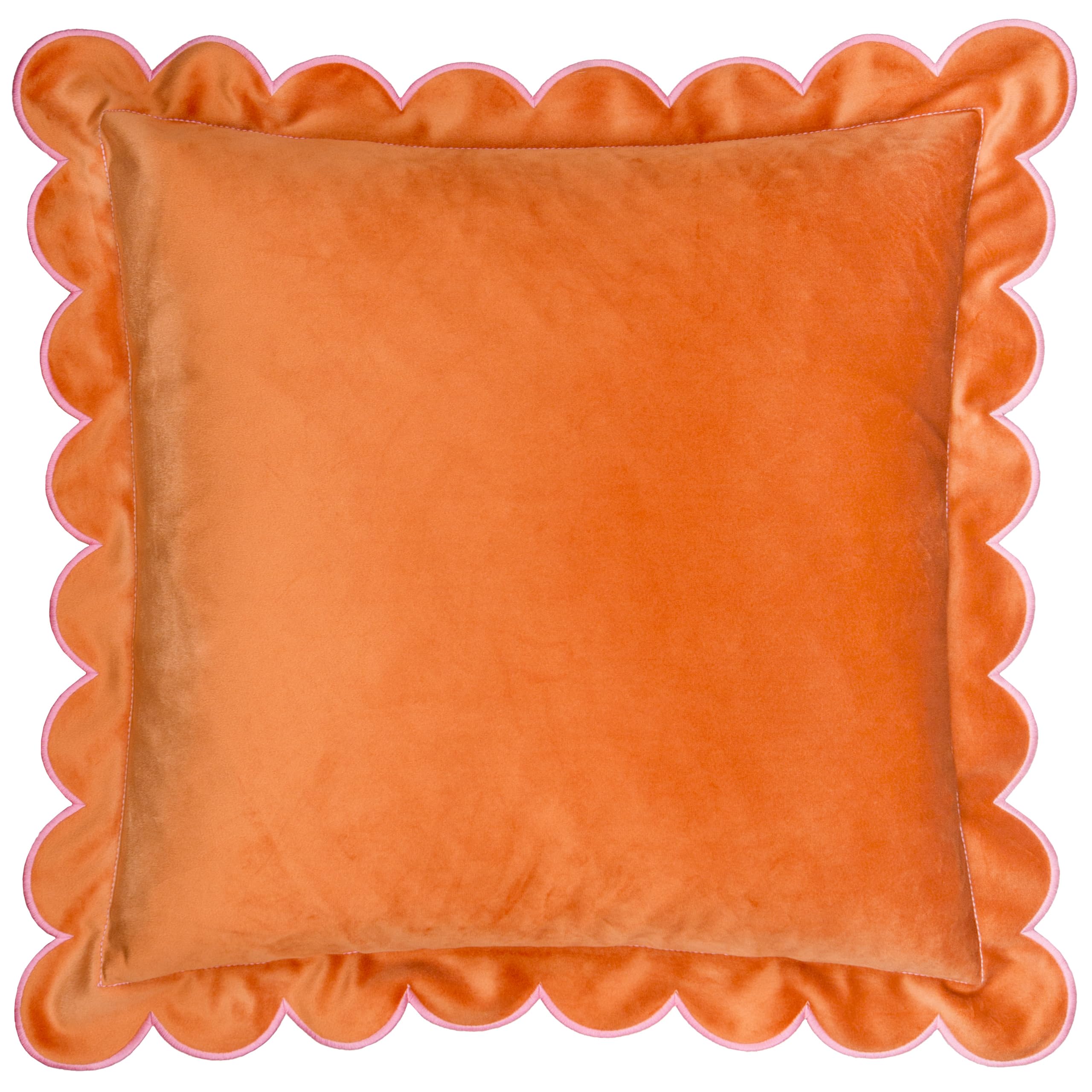 Furn. Orange/Pink Lil Scallop Cushion Cover – Colourful Velvet Piped Scalloped Edge Decorative Case ( – 45X45cm)
