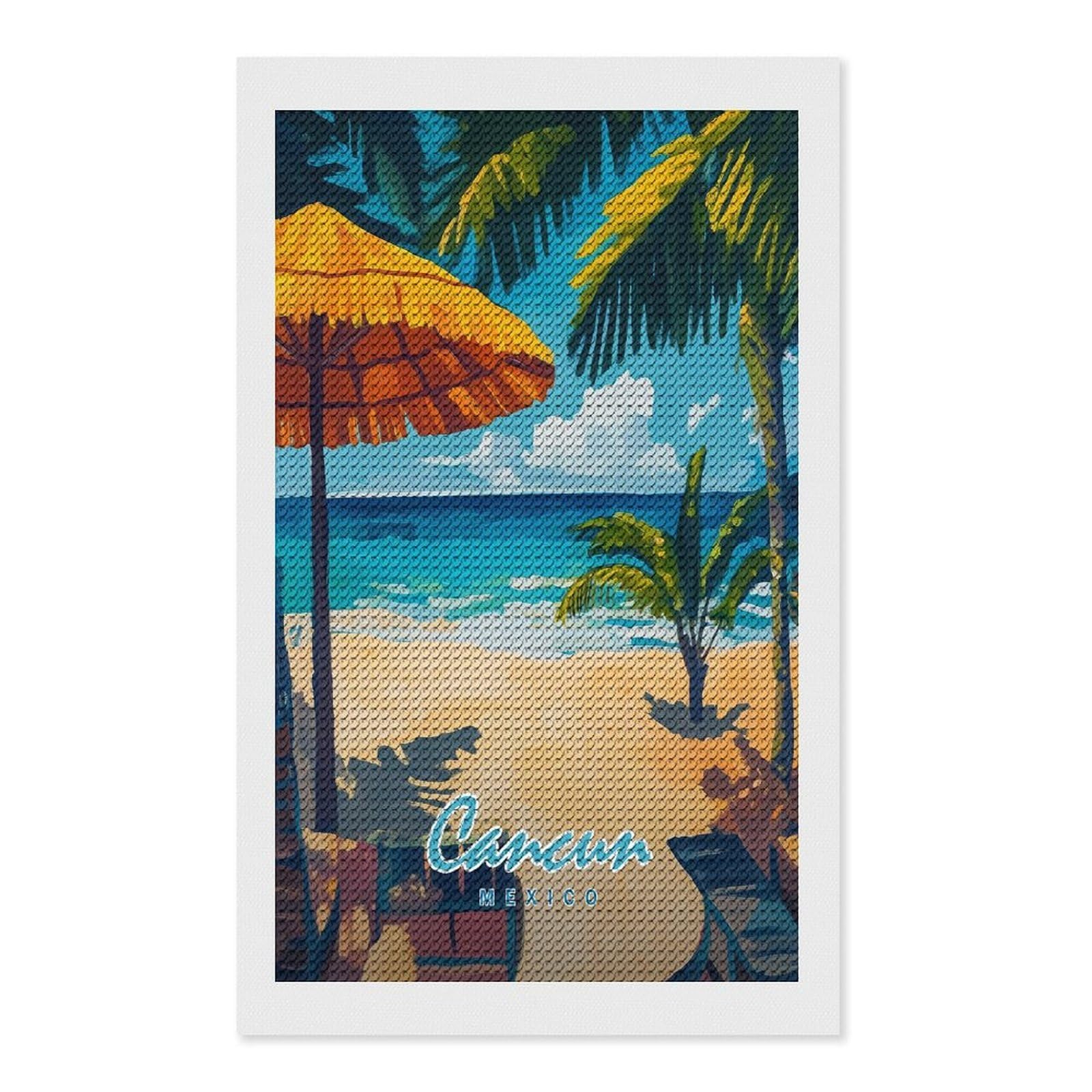 Junmoney Cancun Beach Scene DIY Diamond Art Canvas Kit 12"x20", Complete Accessories, Creative Leisure Activity, Home Wall Decor, Gift Idea