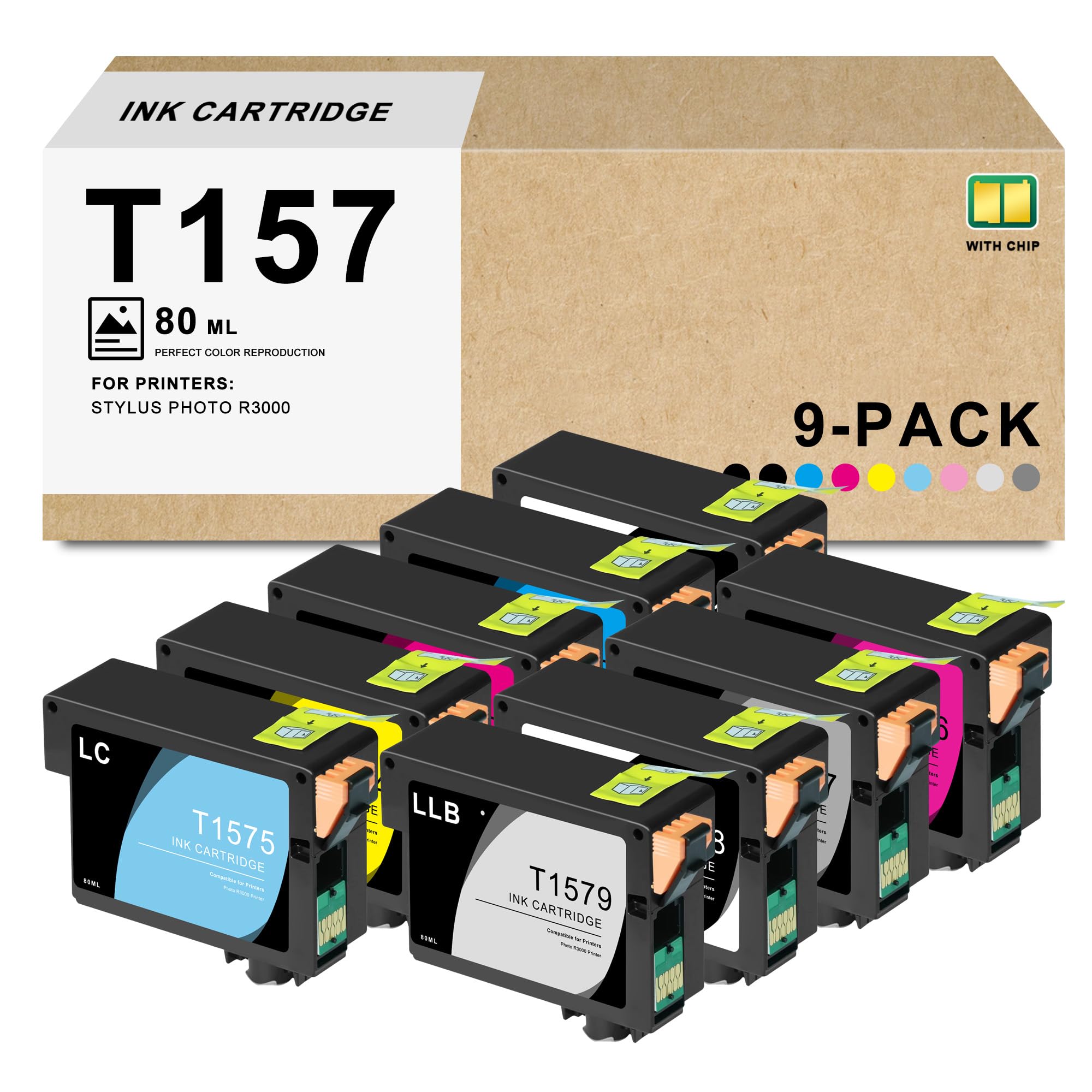 Photo 1 of Generic T157 Ink Cartridges for Stylus Photo R3000 Printer (9-Pack)