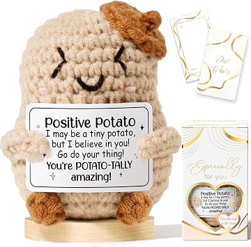 Emotional Support Crochet Positive Potato Inspirational Cheer Gifts for Women,Handmade Positive Crochet Gift Thank You Birthday Mothers Day Teacher Appreciation Gifts for Coworker Nurse Mom Friend