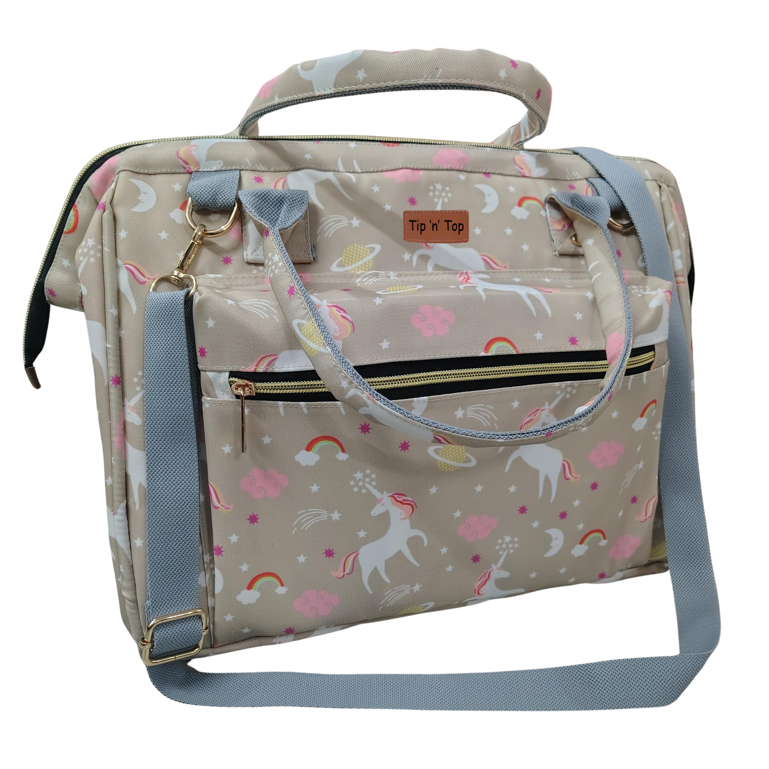 Baby Diaper Handbag 3-in-1 Carrying Styles with Insulated Bottle Pockets Diaper Handbag Maternity Hospital Bag (Grey - Unicorn)-image-20