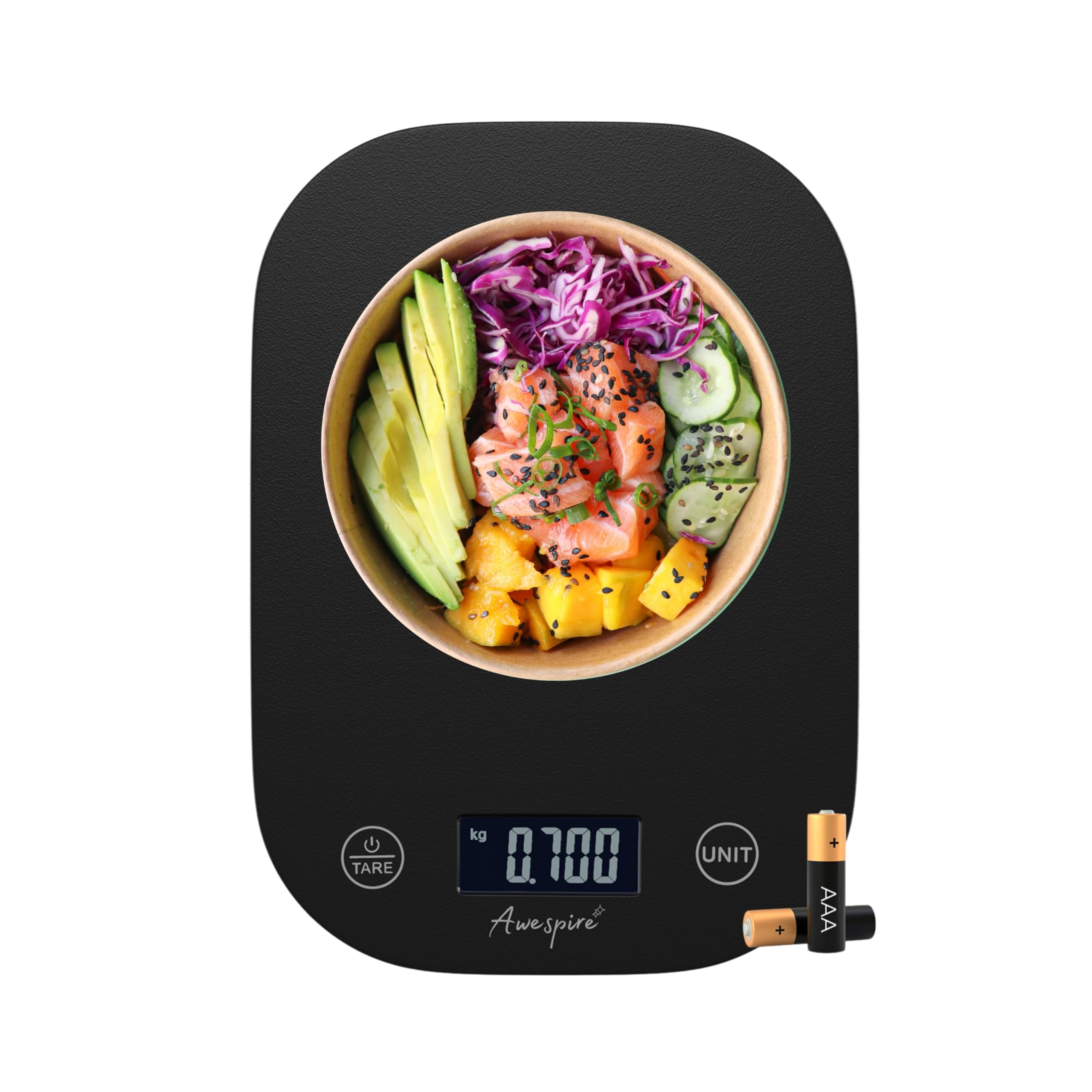 Awespire Black Digital Food Kitchen Weighing Scale, 15kg/33lbs | Metric and British units, Touch Buttons | For Cooking, Baking, Fitness | 2 AAA batteries included-image-22