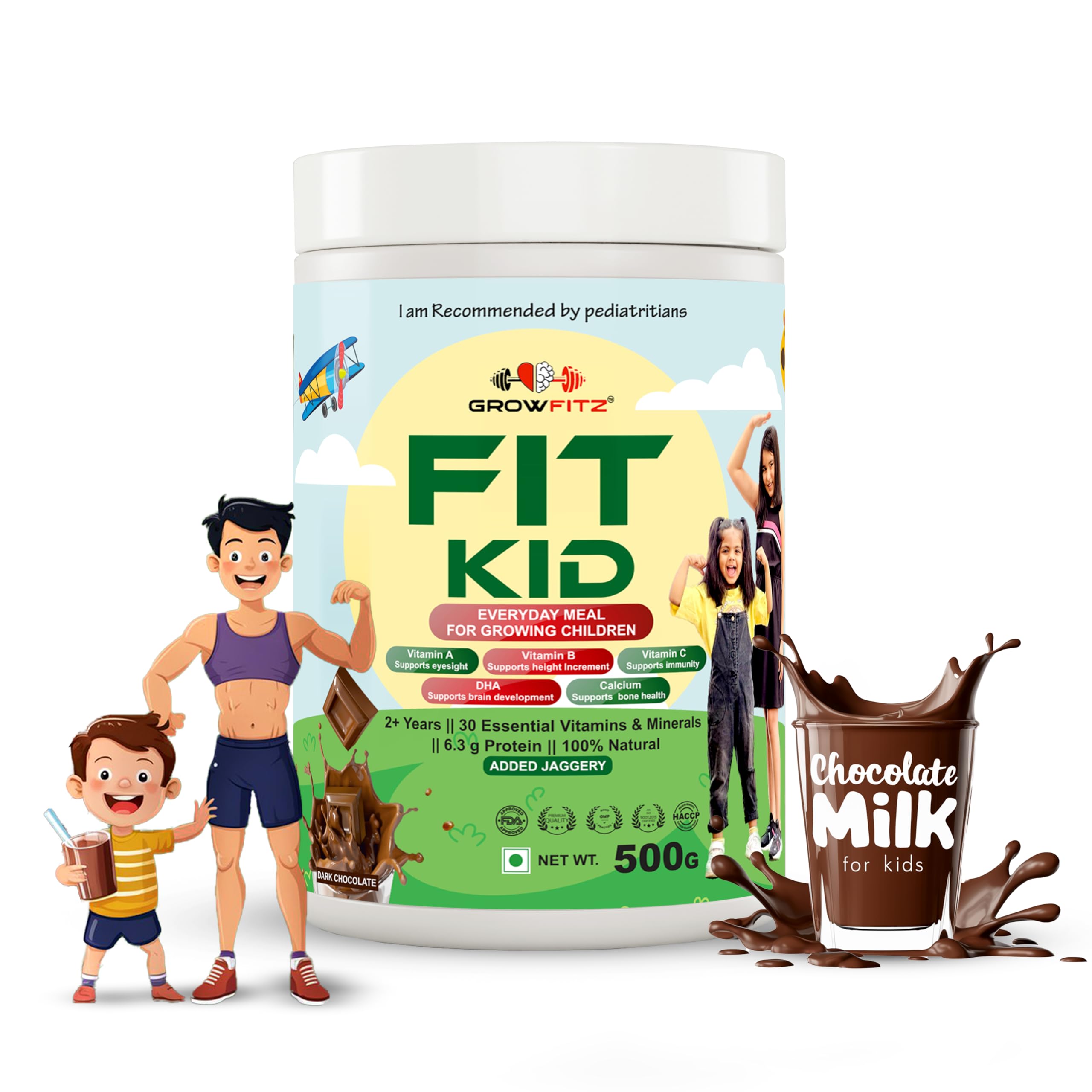 Growfitz FitKid | Natural Healthy Everyday Meal for Kids 2-18 | Supports Bone Strength, Immunity, Brain Development | No Sugar, Only Jaggery | 6.3g Protein | Almonds, Walnut, Ragi, Bajra (500g) (B0D4MD1ZFH) Amazon Price History, Amazon Price Tracker