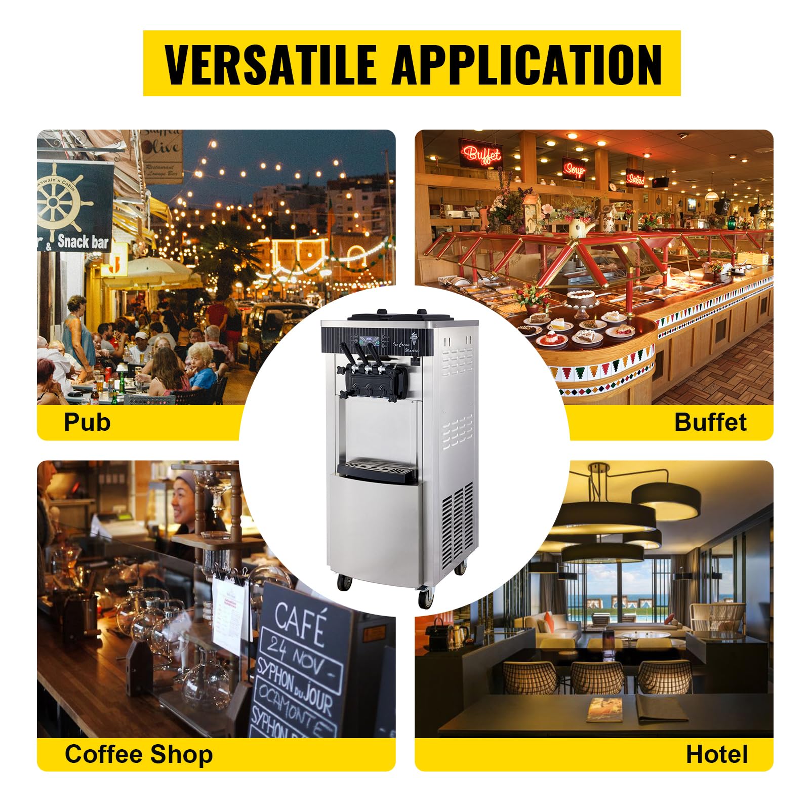 Macchina per Gelato Commerciale 20-28L/h 2200W 3 Sapori, Macchina Gelato Soft Professionale,Pannello LED per Pulizia Automatica, Refrigerazione Notte, per Yogurt Caffè Snack-Bar