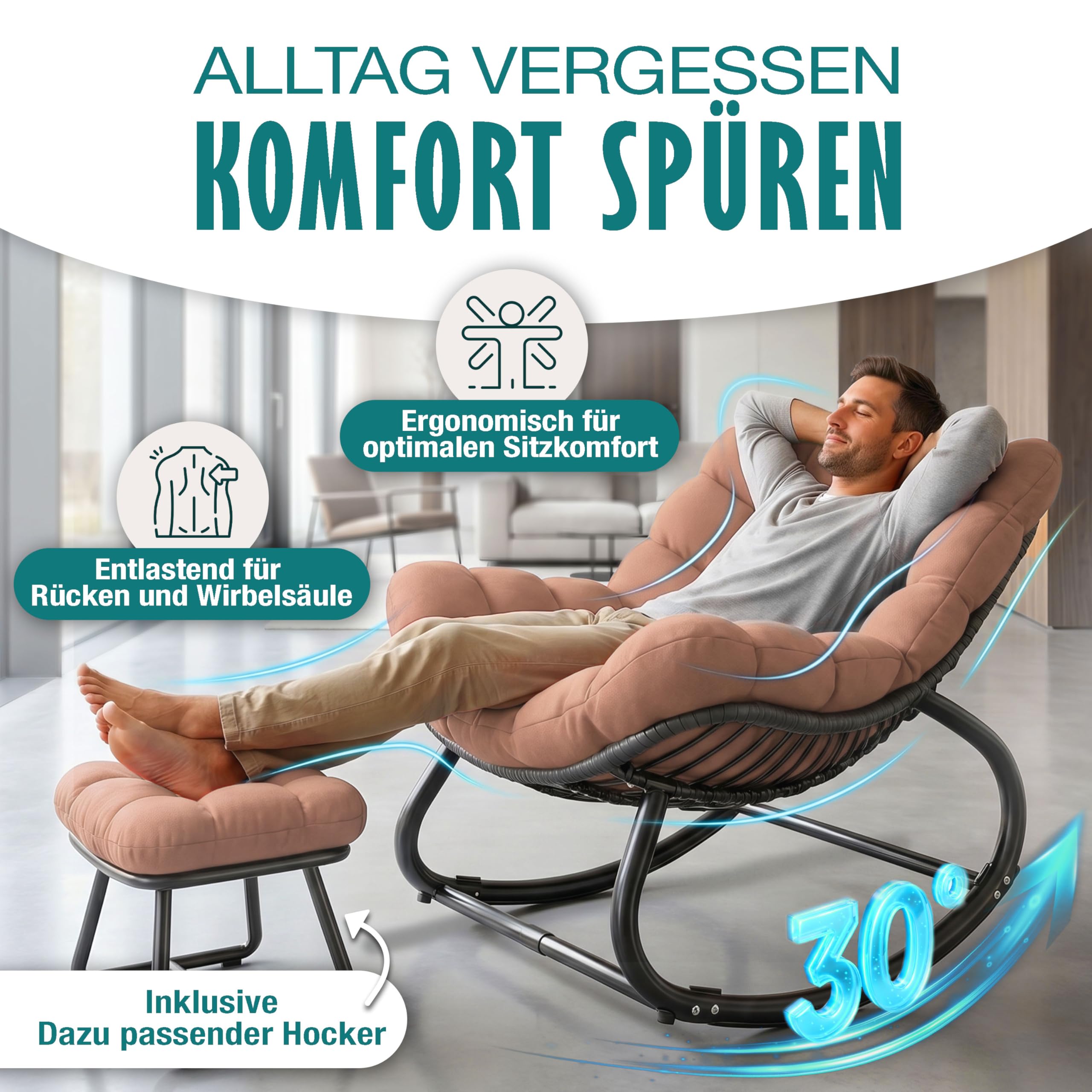 KESSER Sedia a dondolo per interni ed esterni, ergonomica, carico massimo di 120 kg, con piedini antiscivolo, resistente alle intemperie (tortora, XXL Chillexer Pro)