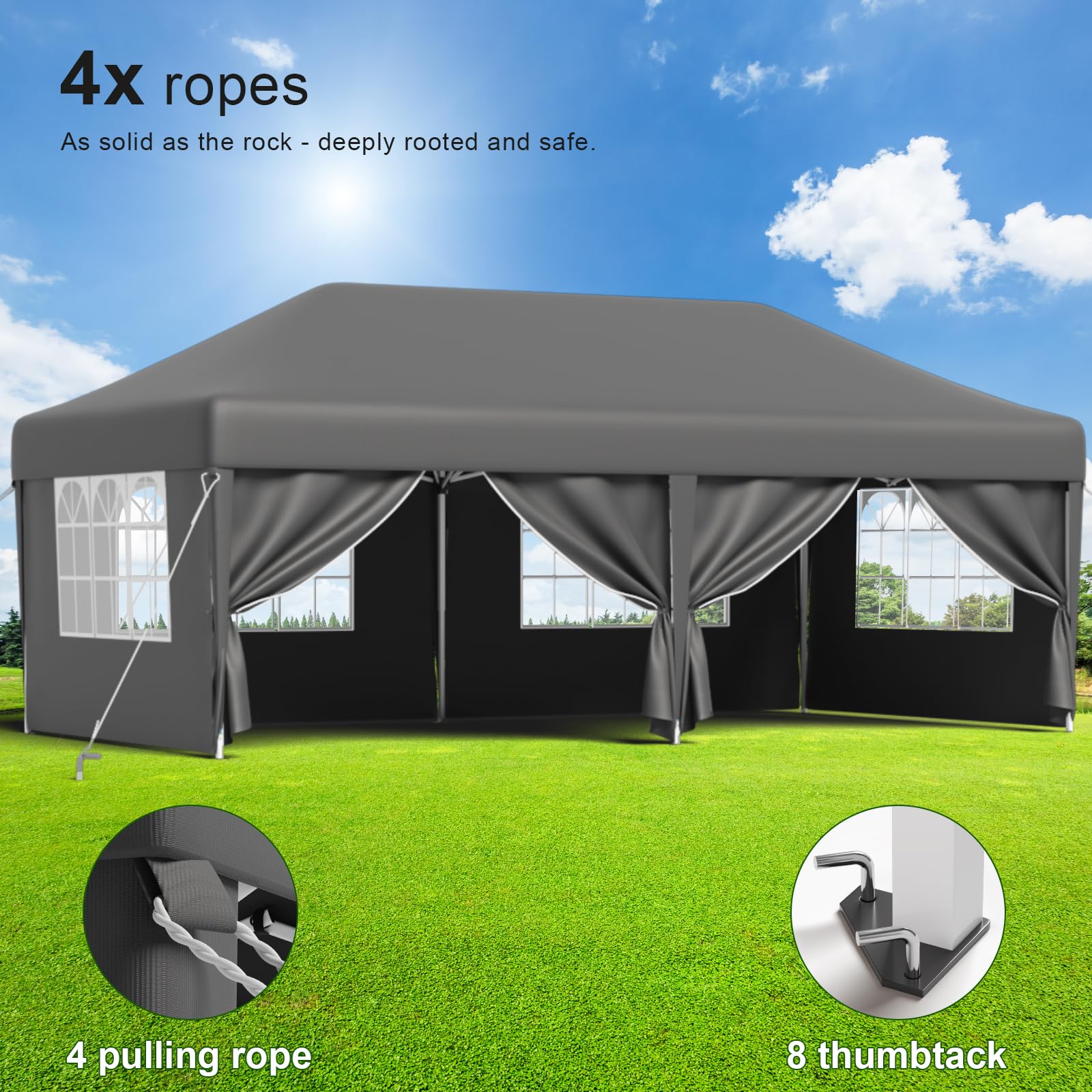 TRIUMPHKEY Pavillon 3x6 UV-Schutz 50+, Faltpavillon 3x6 Wasserdicht Stabil mit 6 Seitenwänden, Partyzelt mit Tragetasche, Höhenverstellbarer Gartenpavillon Für den Außeneinsatz Geeignet, Grau