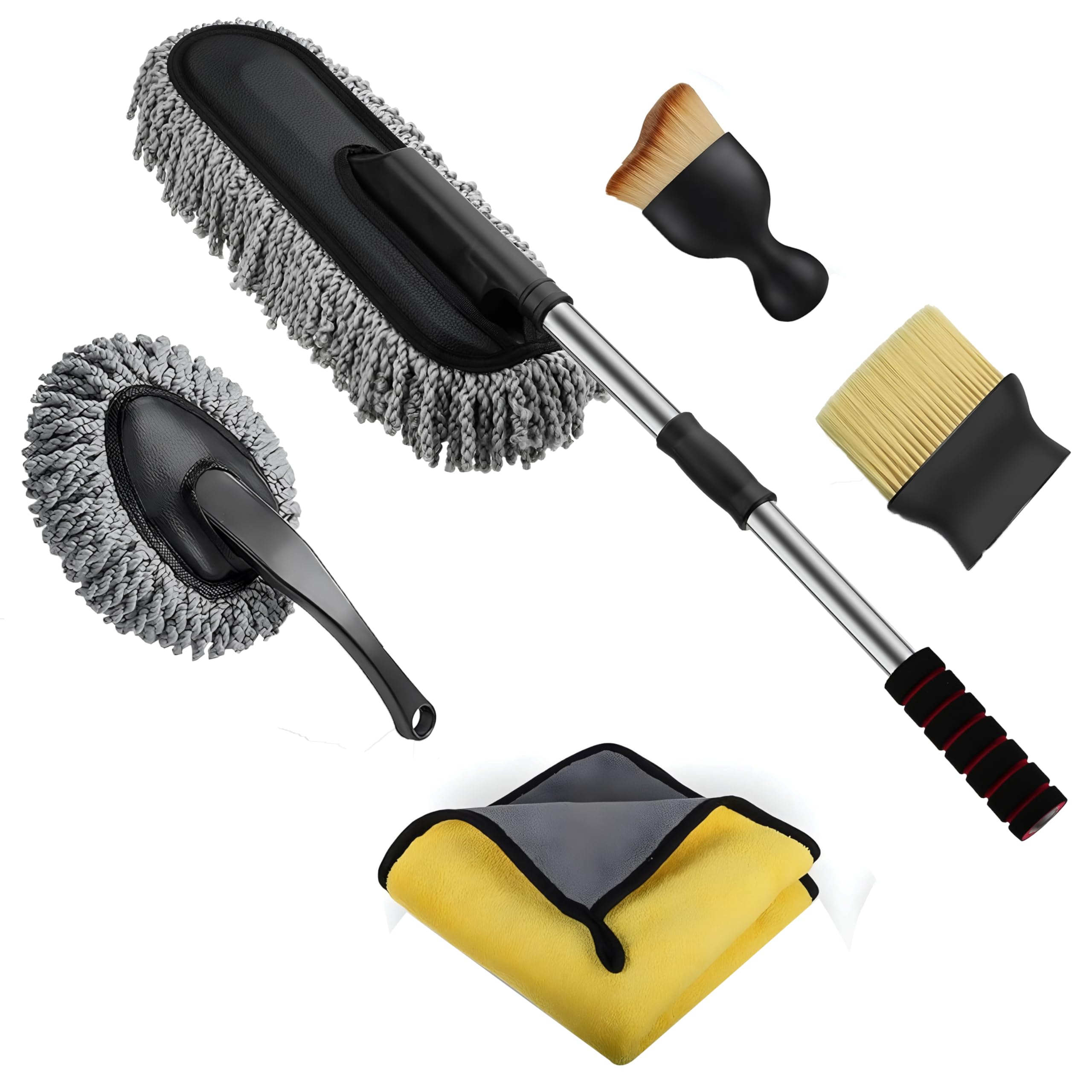 Wagzo-5 PCs Microfiber Car Duster with Long Handle Car Cleaning Brush Exteriror and Interiror Car Cleaning Cloth Car Ac Vent Cleaner Brush for Car, Motorbike, SUVs Car Cleaning Kit-image-29