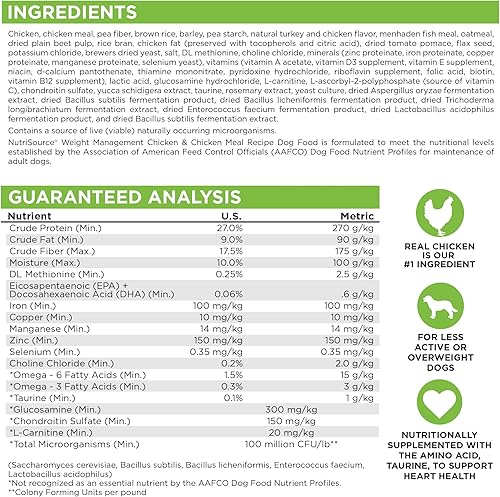 Miniatura 8 de NutriSource Weight Management - Alimento seco para perros, harina de pollo y pollo, 4 libras