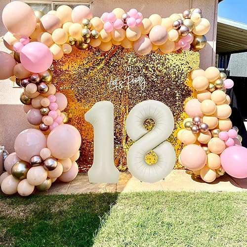 Miniatura 8 de Globos de 40 pulgadas color beige crema con el número 18  Color nude Champagne Kalisan Big Giant Jumbo Large Number Foil Mylar para suministros de