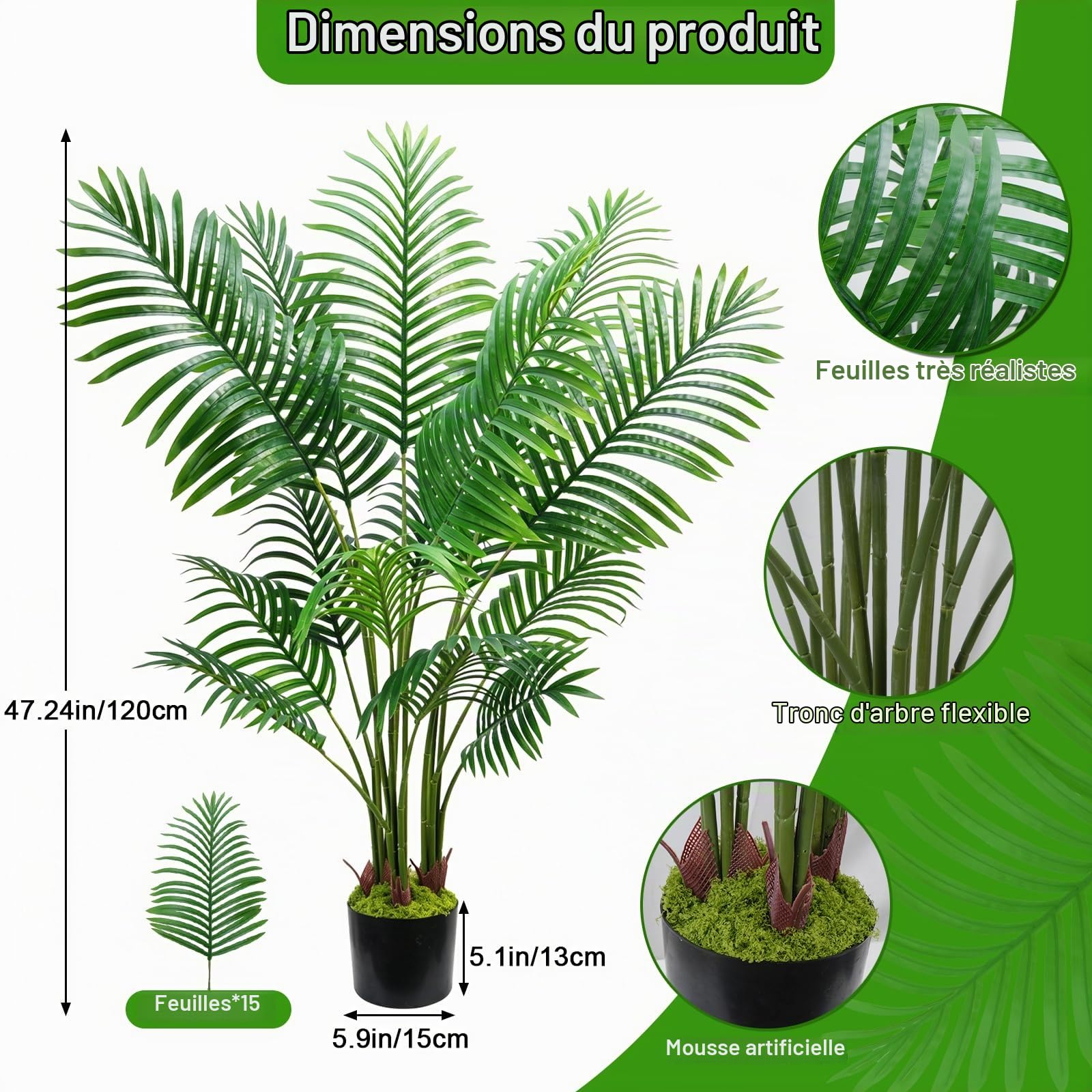 Palmier Artificiel Exterieur Anti UV 120 cm Arbre Artificiel