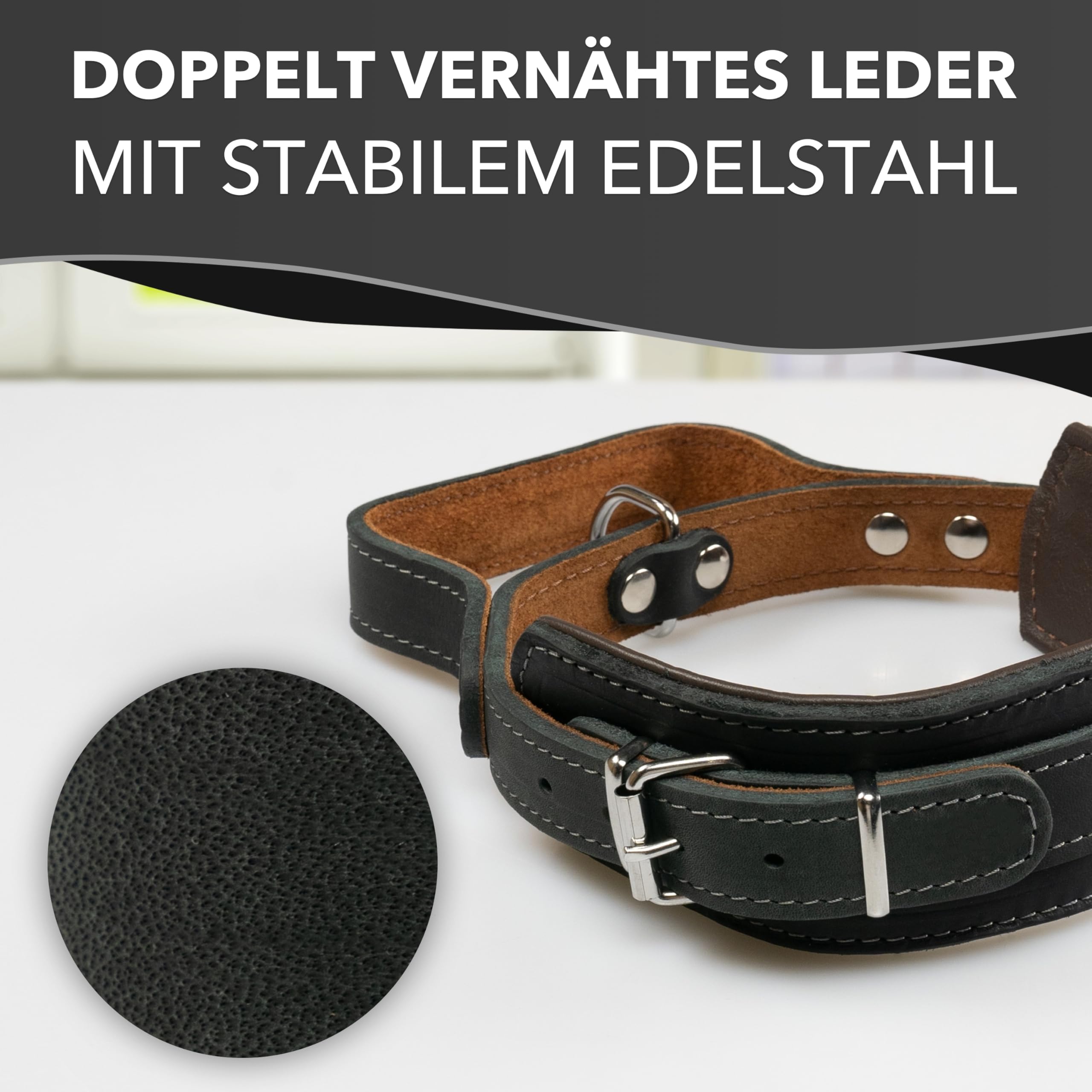 Hundehalsband mit Griff, Dickes qualitativ hochwertiges Leder 55cm x 60mm Erziehungshalsband Robustes taktisches Halsband bis zu 12cm verstellbar weich gepolstert