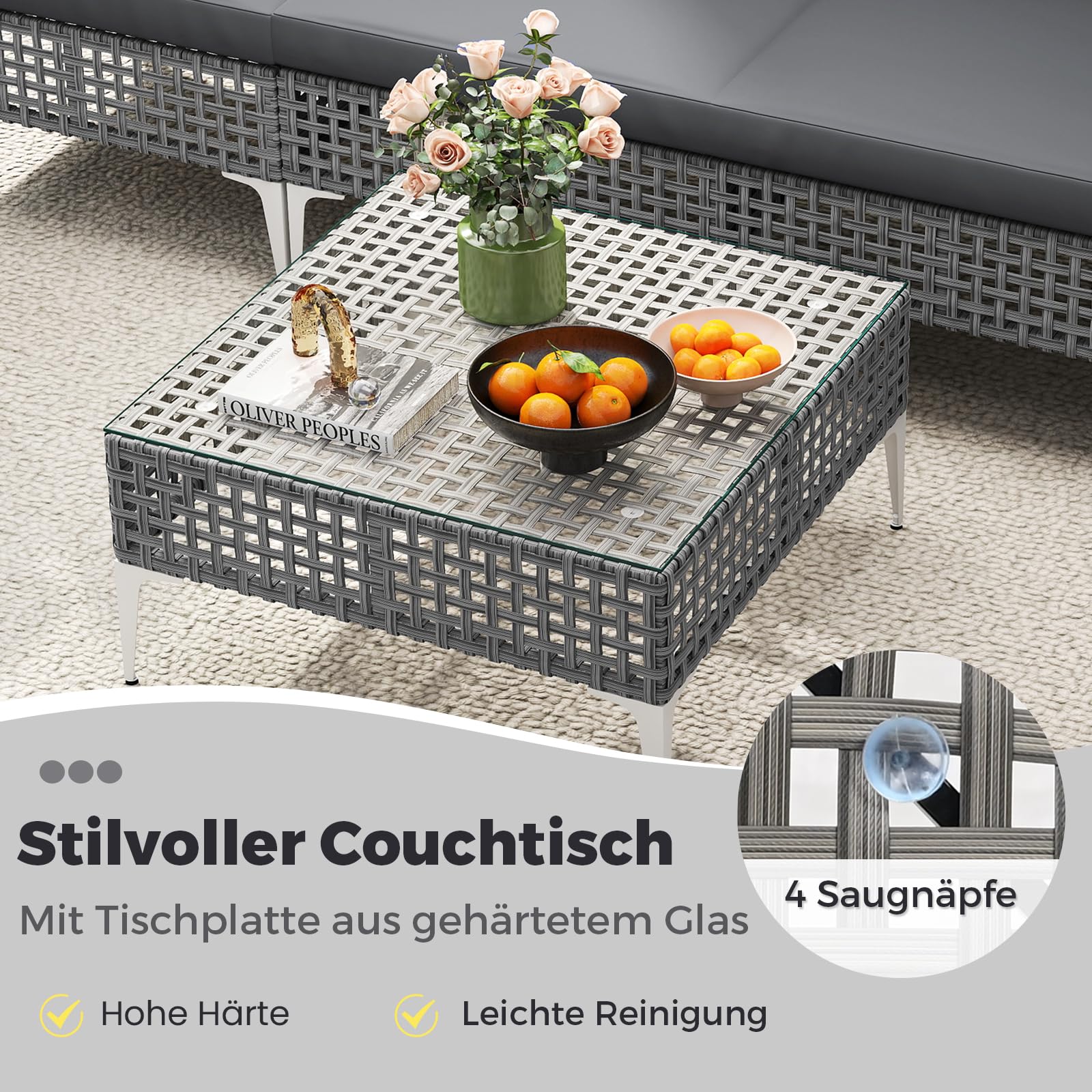 COSTWAY Lounge Möbel Outdoor, Rattan Gartenlounge mit Tisch und Kissen, frei kombinierbar, Gartenmöbel Set, Balkonmöbel, Terrassenmöbel, Sitzgarnitur, Sitzgruppe für Garten, Terrasse, Balkon