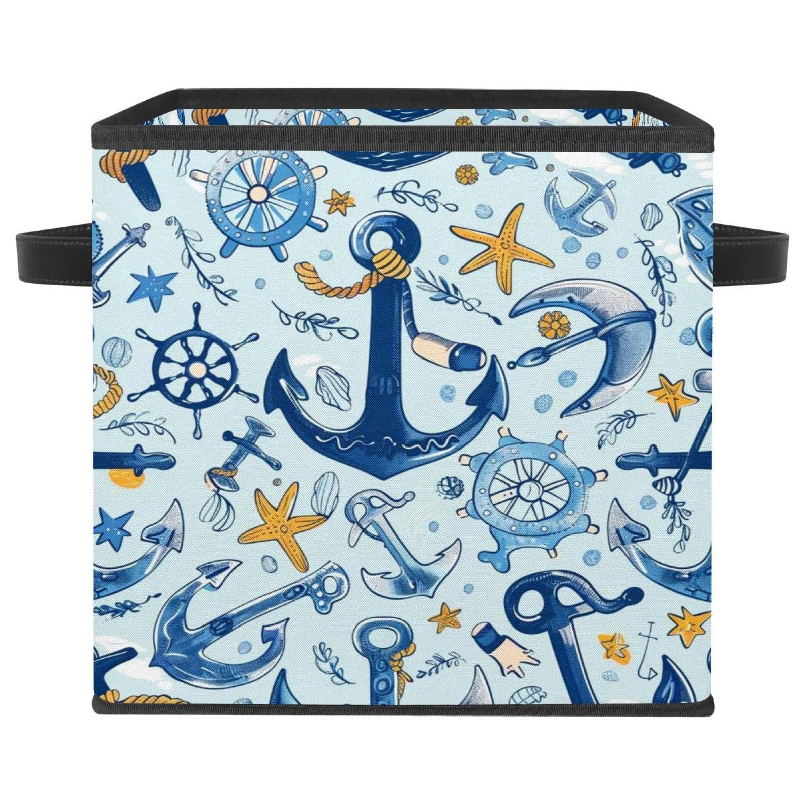 Ancres de mer boîte de rangement cube pliable en tissu Oxford de 28cm avec doubles poignées