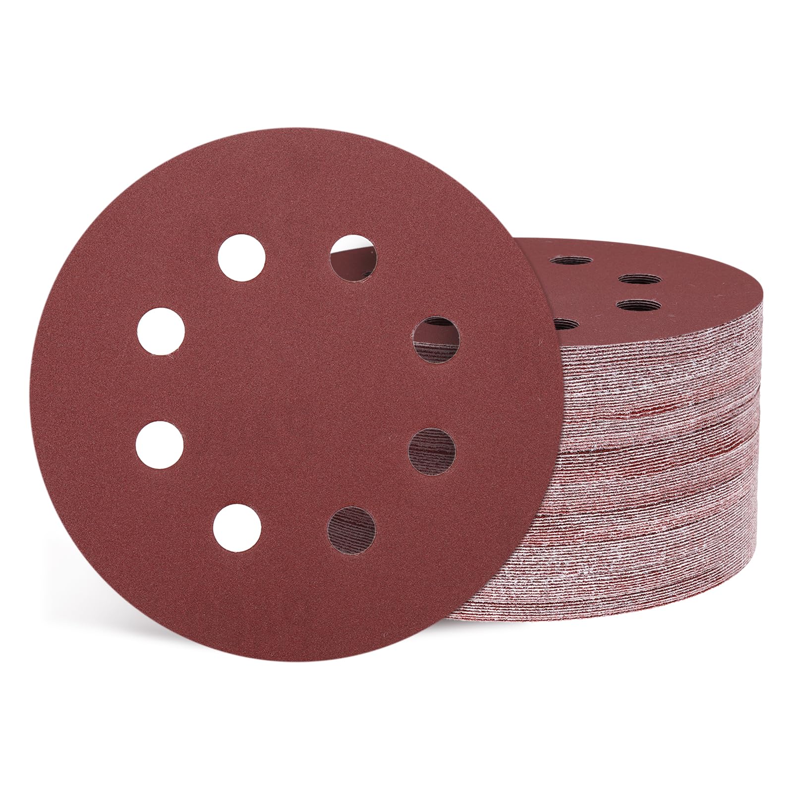 Kozelo 110 Pcs Sanding Disc 125 mm 400 Grit 8 Hole Hook and Loop Random Orbital Sandpapers Suitable for Drywall Sander Wood Metal Furniture, Red