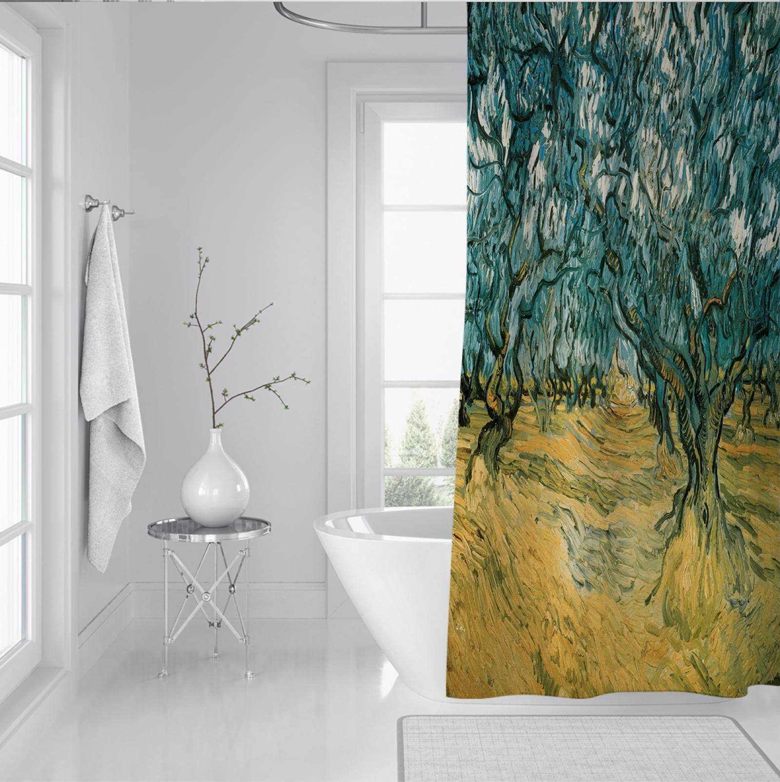 Tenda da doccia Art Déco / Stampa geometrica / Accessorio da bagno vintage / Motivo a rombi astratto verde menta salvia e oro / Decorazione Art Nouveau - Italia