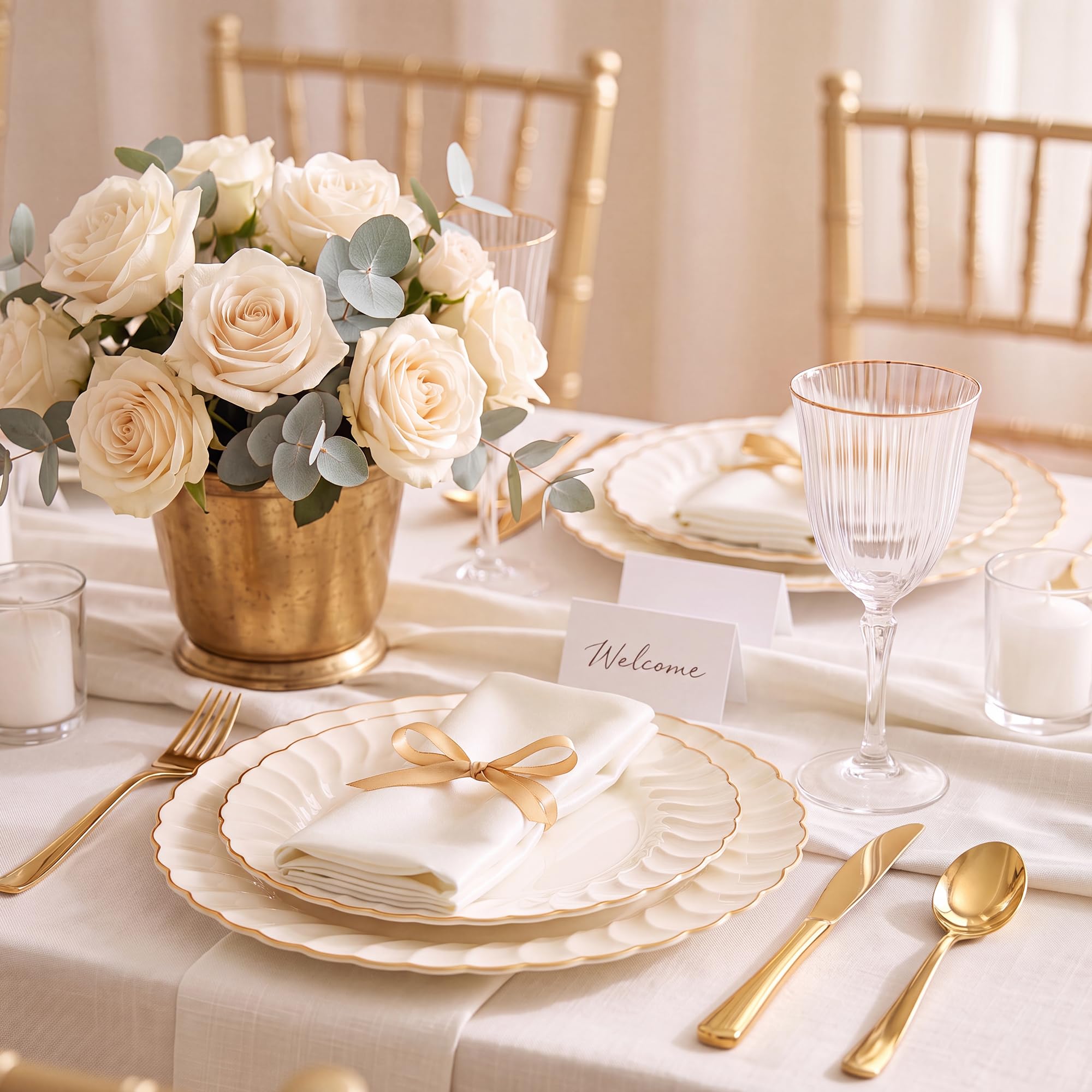 Ivory Gold Rim Disposable Plates - 125 Pack -5