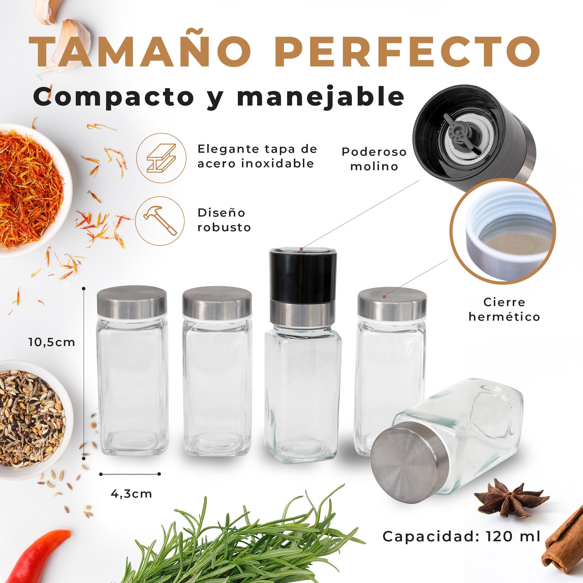 comforder Spice Jars ES pots à épices (couvercle en métal)