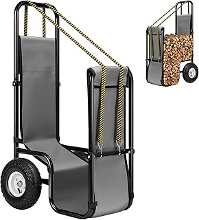 VIVOHOME Firewood Log Cart Carrier with Rubber Wheels and 600D Oxford Cloth, 250 LB Capacity Heavy Duty Steel Dolly Hauler, Rolling Wood Rack Storage Mover for Easy Transport Indoor Outdoor Use