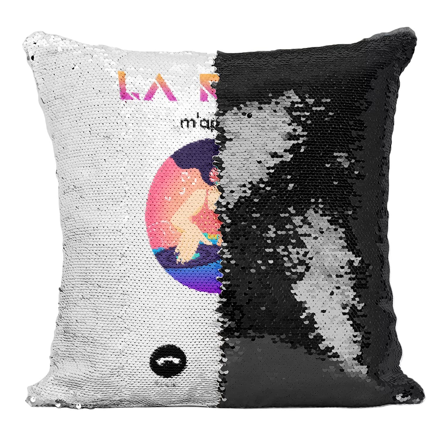 Coussin Sequin Paillettes Noir La Rave m'appelle déco de fête