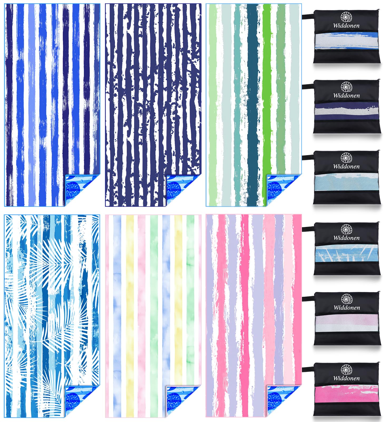 6 Pack Lightweight Thin Microfiber Beach Towel Sand Free Quick Dry Absorbent Compact Soft Pool Swim Travel Towels Extra Large Oversized Beach