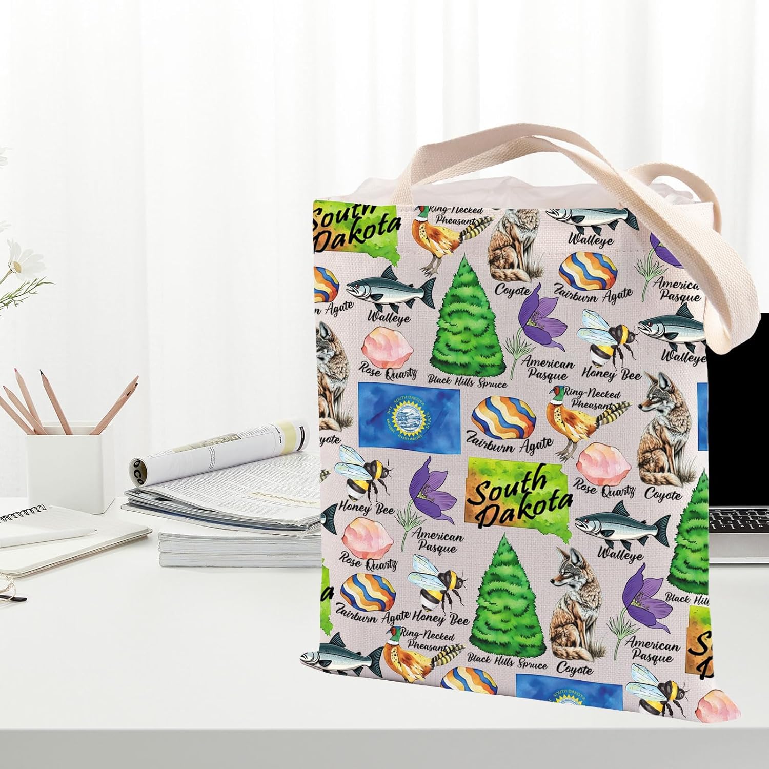 South Dakota Tote Bag Coyote State Vacation Lover Reusable Shopping Bag SD Travel Gift for BFF Mom Dad - Image 3