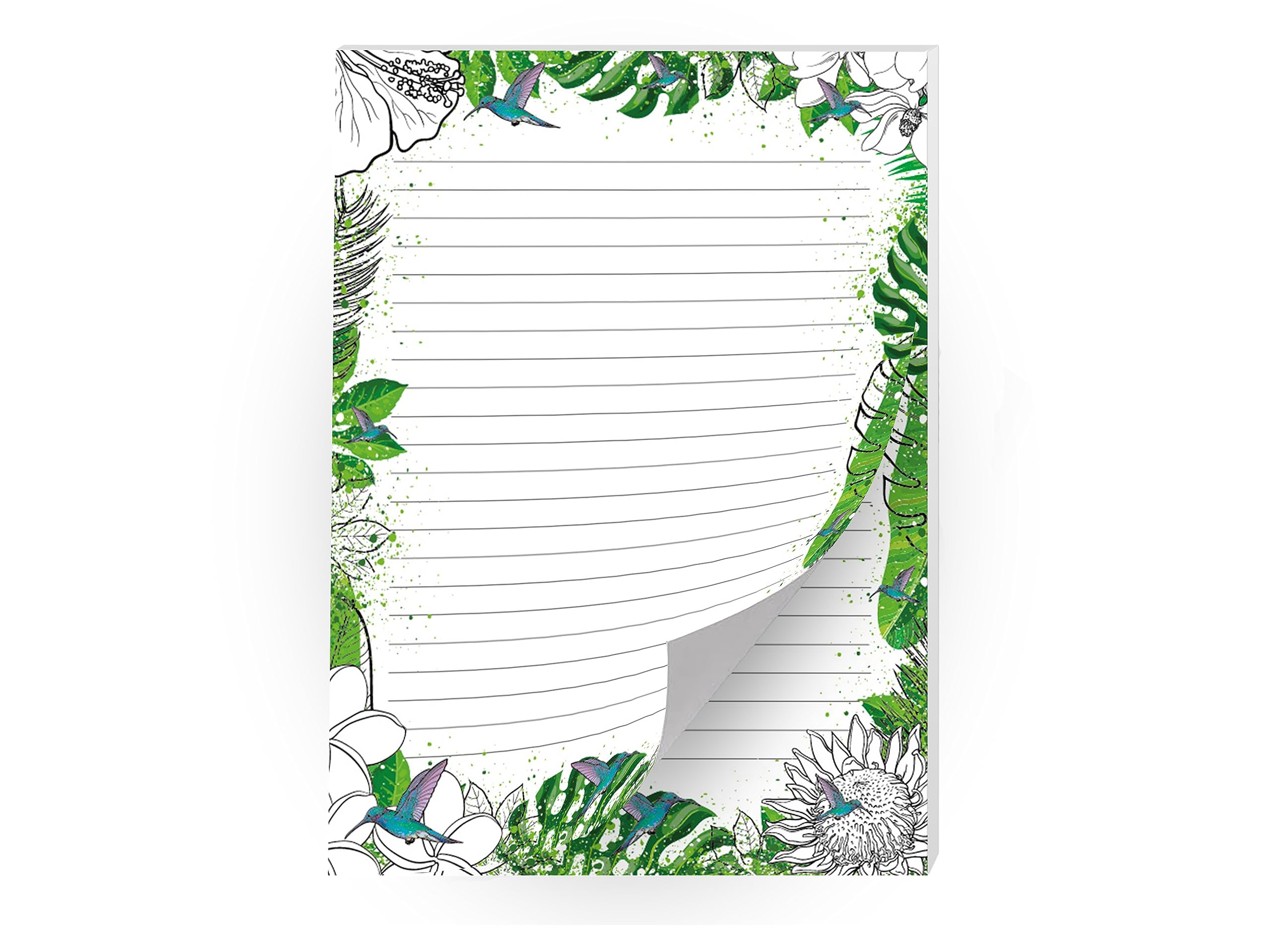 Bloc de papier à lettre ligné à colorier pour filles enfants école fleurs tropicales A4 25 feuilles