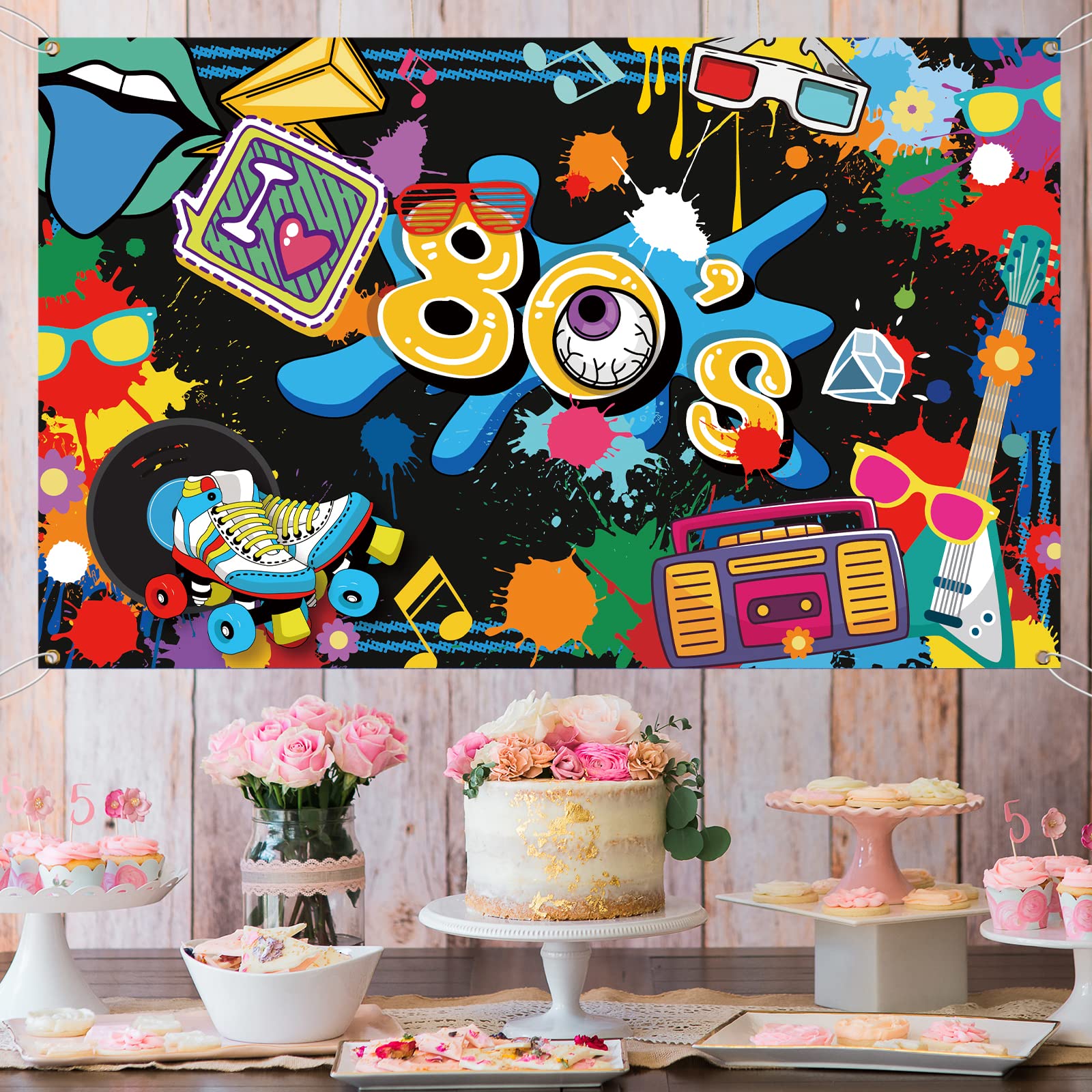 I Love 80er Jahre Party-Hintergrund – 183x113 Cm, Polyester, Für Geburtstag, Retro-Party & Photo Booth