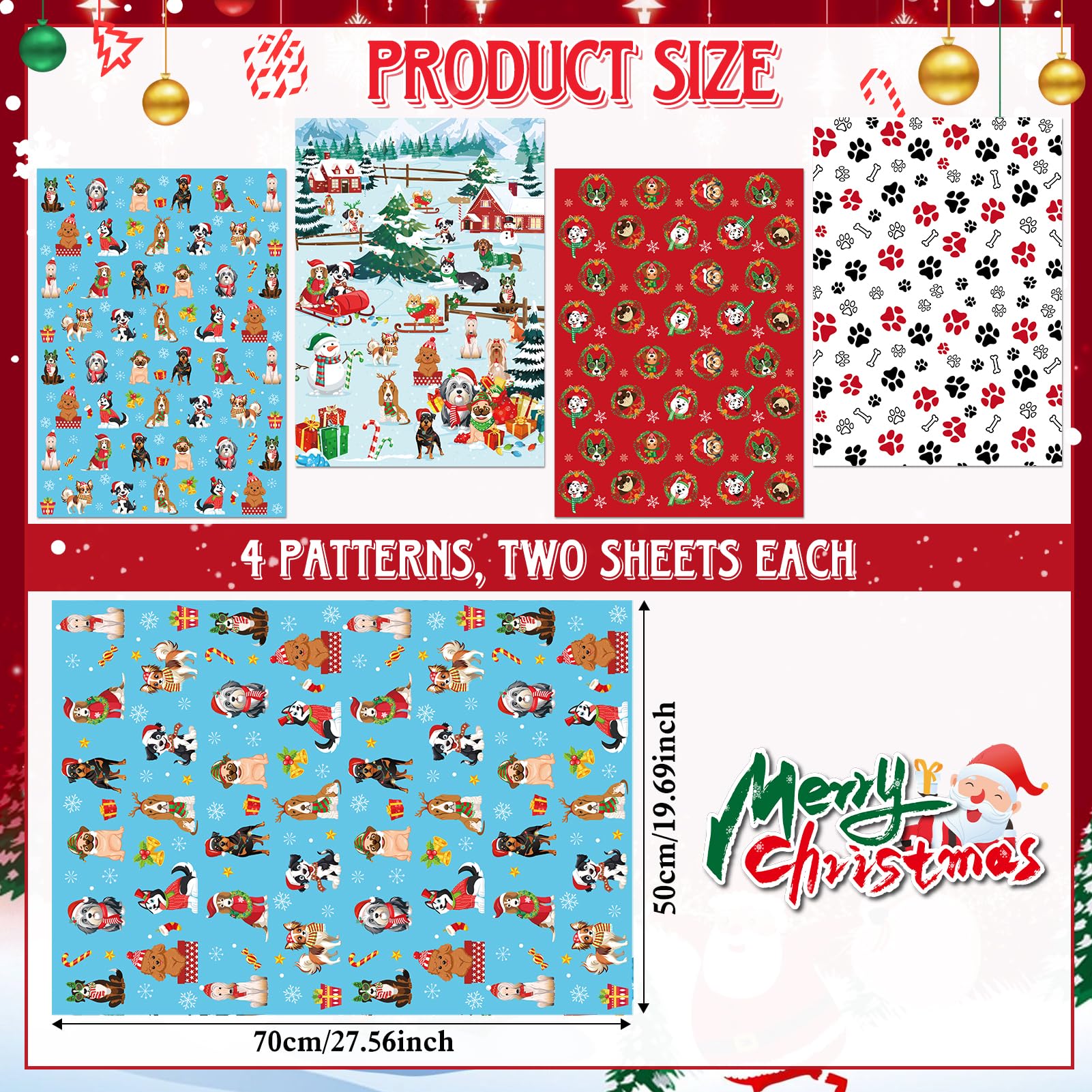 Rouleau Papier Cadeau Noël Recyclable Rouge - 43 Cm X 15 M - Motifs Flocons, Élans, Bonhommes De Neige - Pour Cadeaux Écologiques - 11